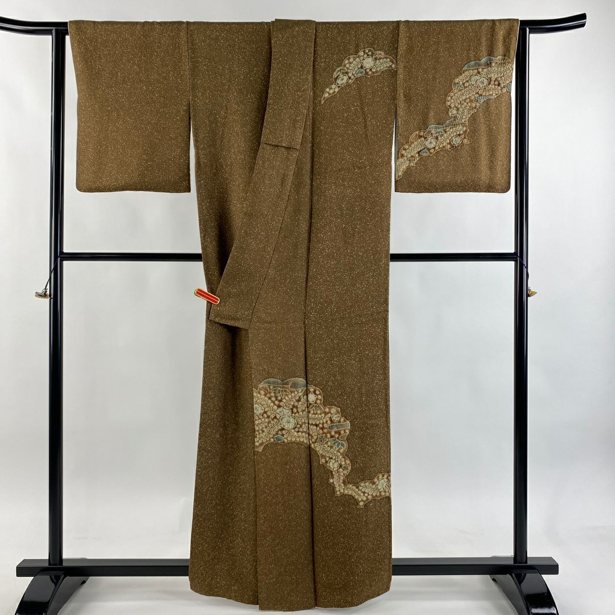 【美品】 付下 身長160cm 袖長64cm M 雙層 樋熊哲也 落款あり 辻花染 雲文 茶 純蠶絲 逸品級