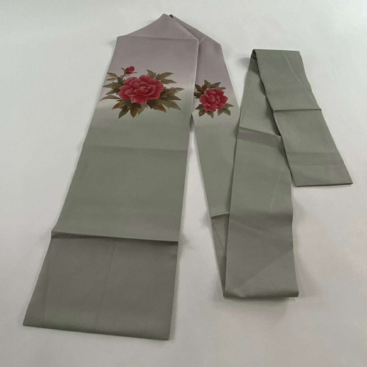 【美品】 名古屋帶 秀品級 牡丹 金銀彩 灰紫 純蠶絲