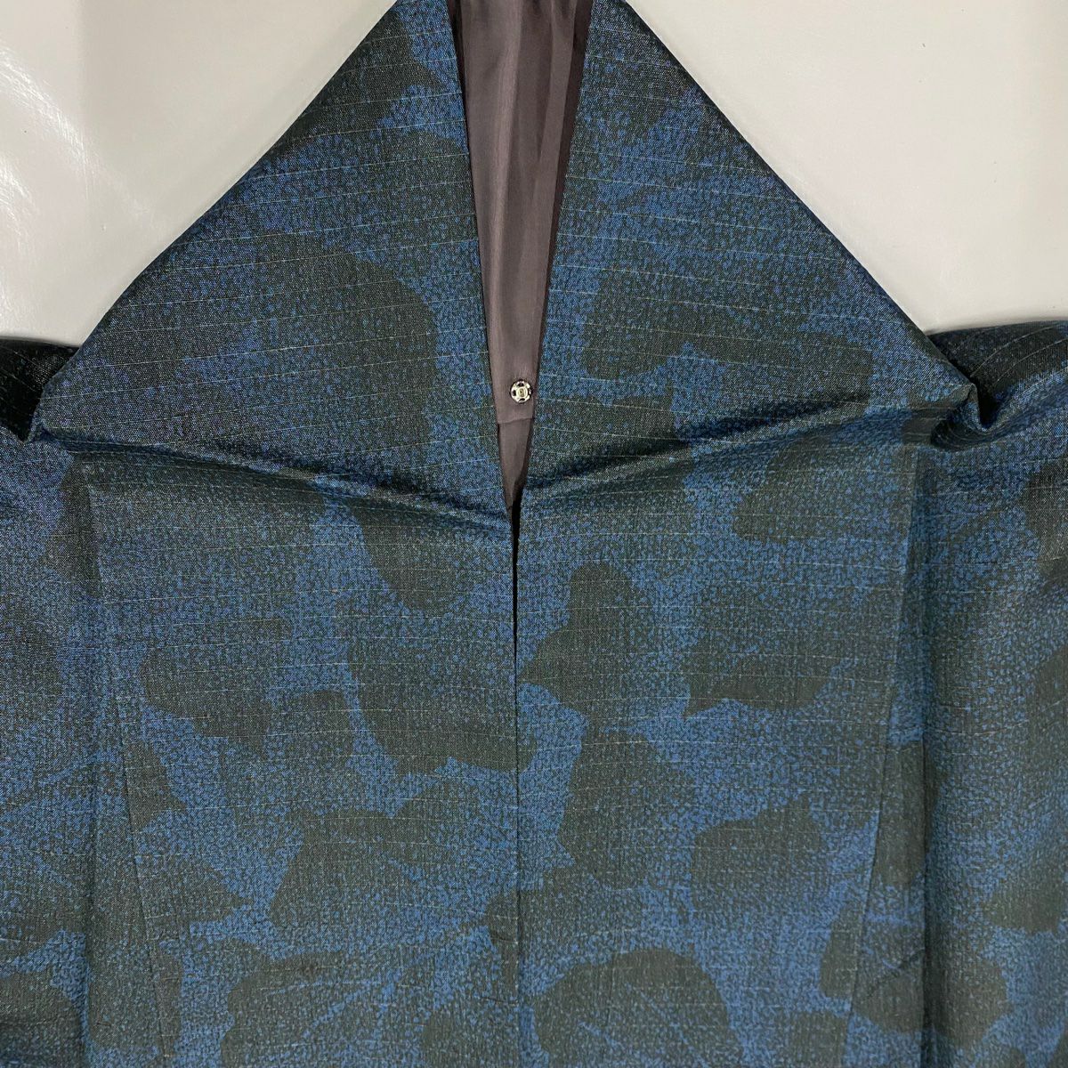 【美品】 紬織 身長157cm 袖長67cm M 雙層 葉柄 深藍 純蠶絲 秀品級