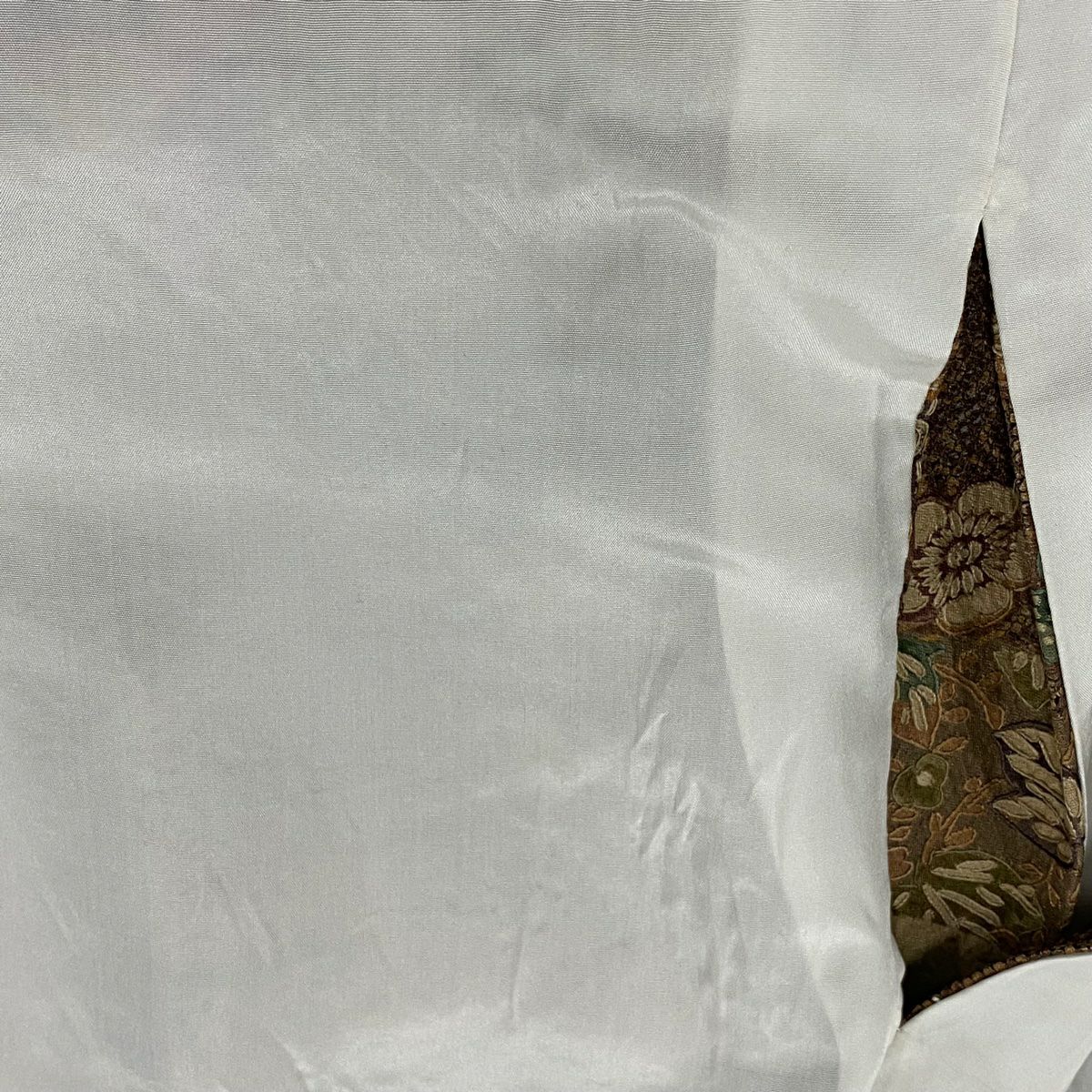 訪問服 身長154.5cm 袖長67cm M 雙層 麻葉 花唐草紋 刺繡 漸層 茶綠 純蠶絲 名品級