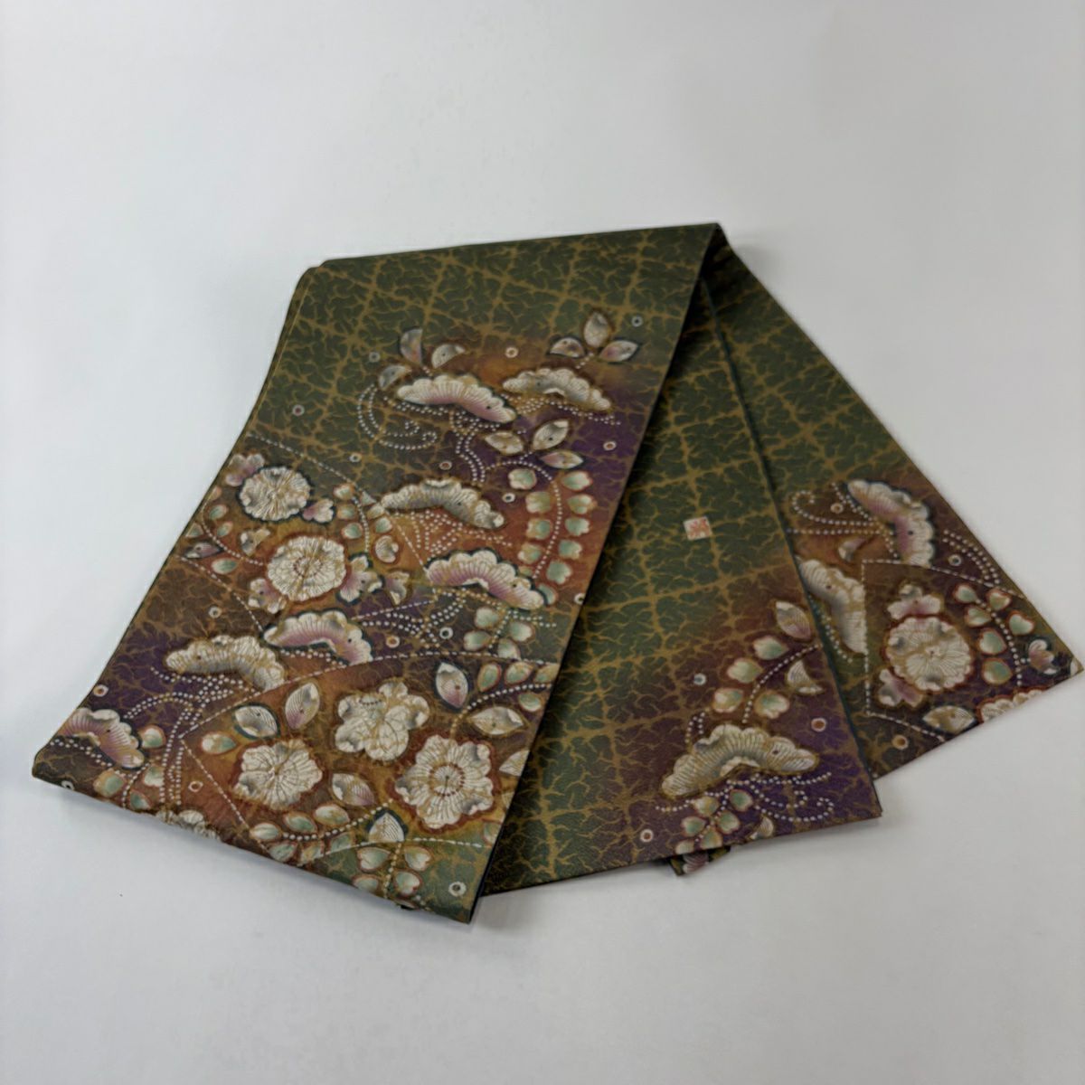 【美品】 袋帶 名品級 附落款 辻花染 金金箔 金絲 綠色 大鼓圖案 純蠶絲