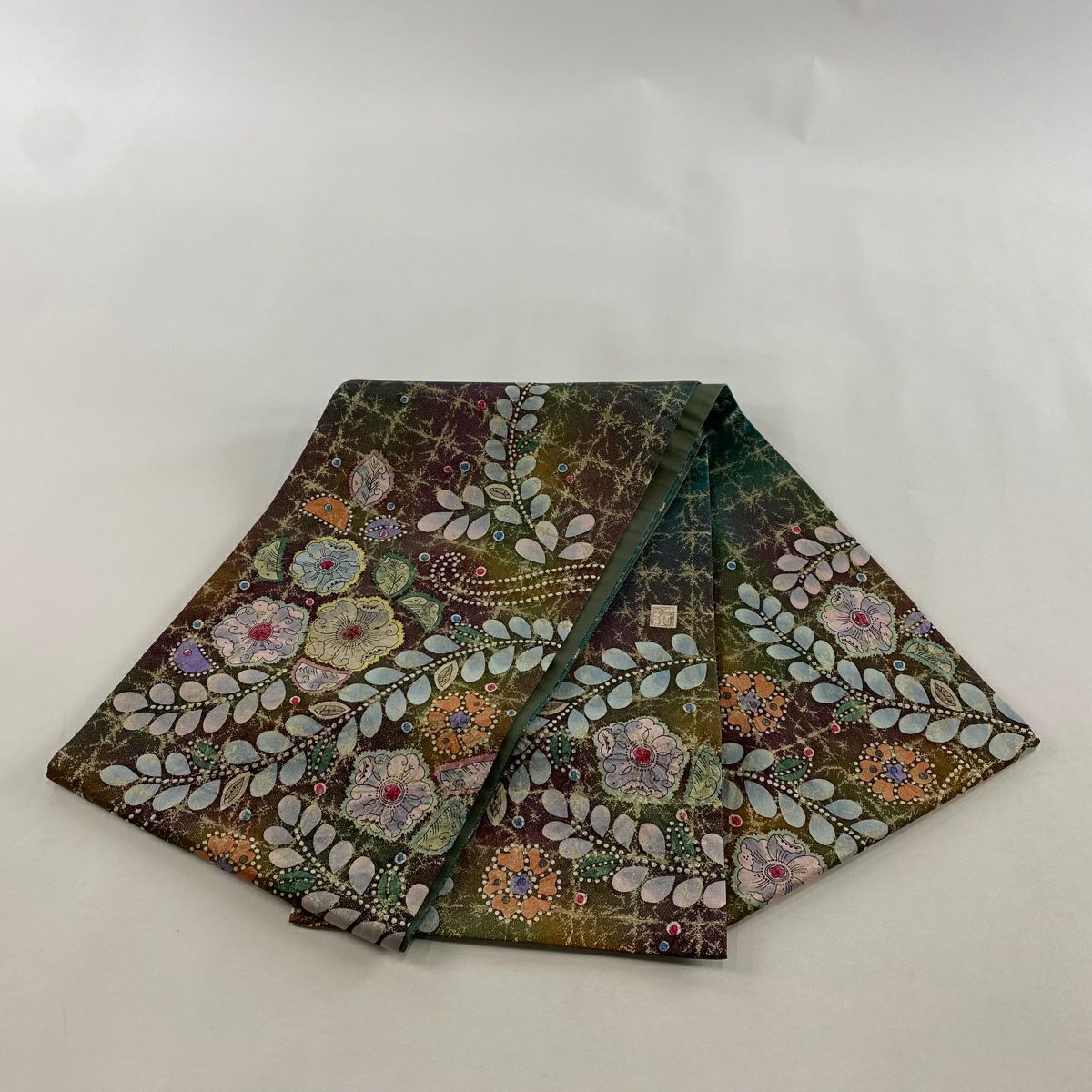 【美品】 袋帶 名品級 附有落款 辻花染 金絲 金金箔 綠色 大鼓圖案 純蠶絲