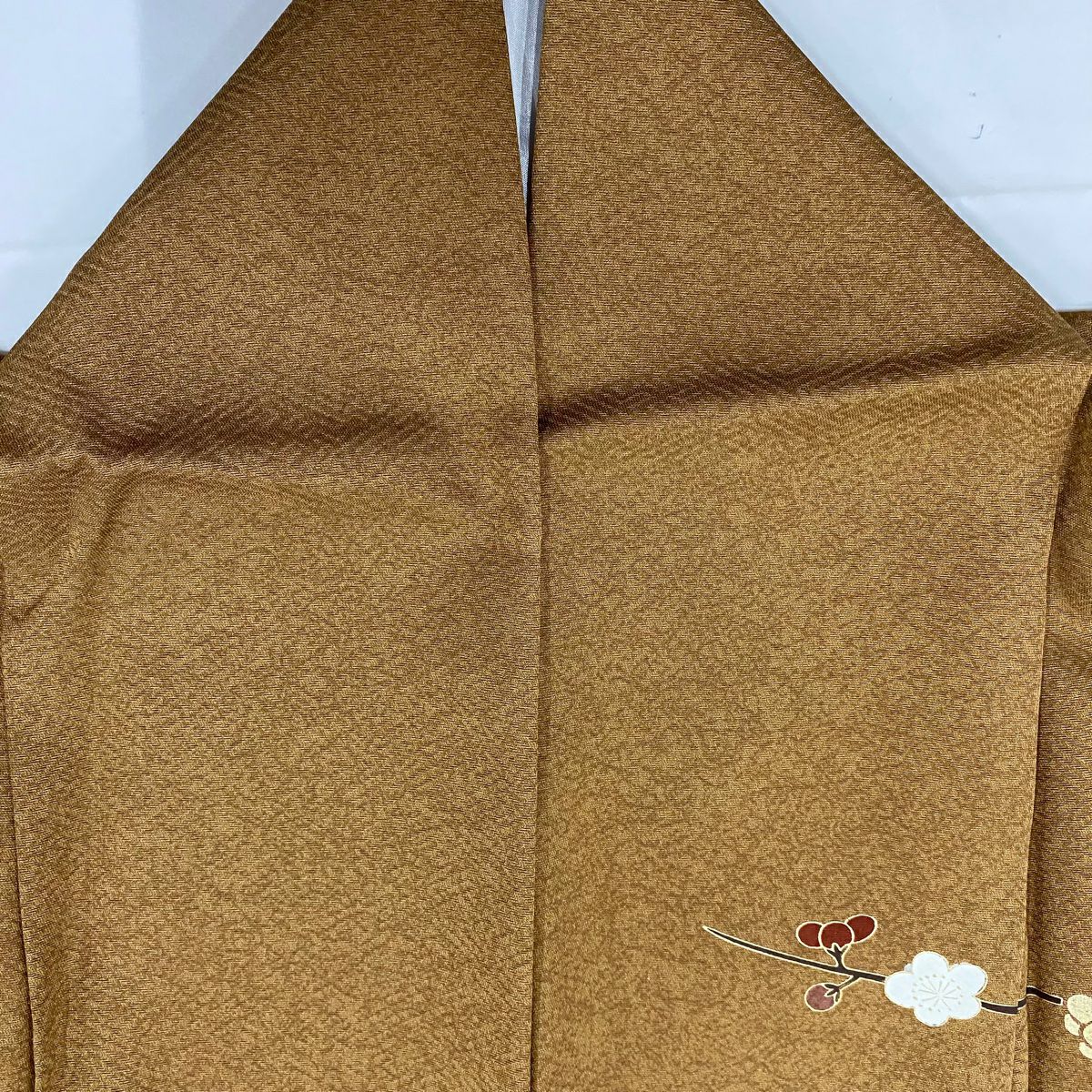 【美品】訪問服 身長154cm 袖長62cm S 雙層 菊花 扇子 金銀彩 漸層 茶 純蠶絲 秀品級