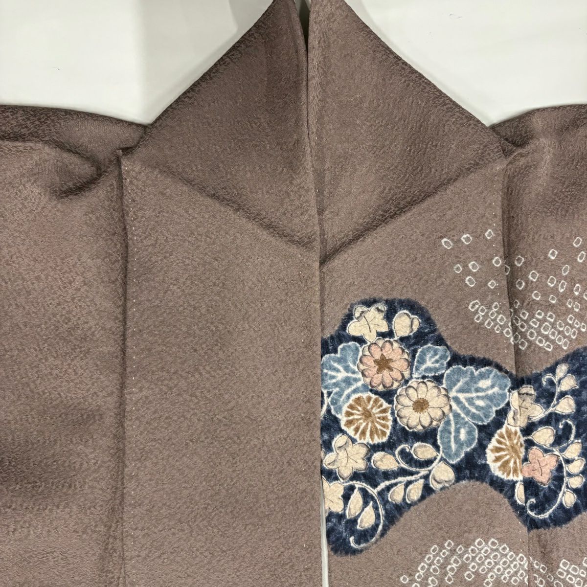 訪問服 身長157cm 袖長61.5cm S 雙層 草花紋紋 幾何學圖案 絞染 茶紫 純蠶絲 秀品級