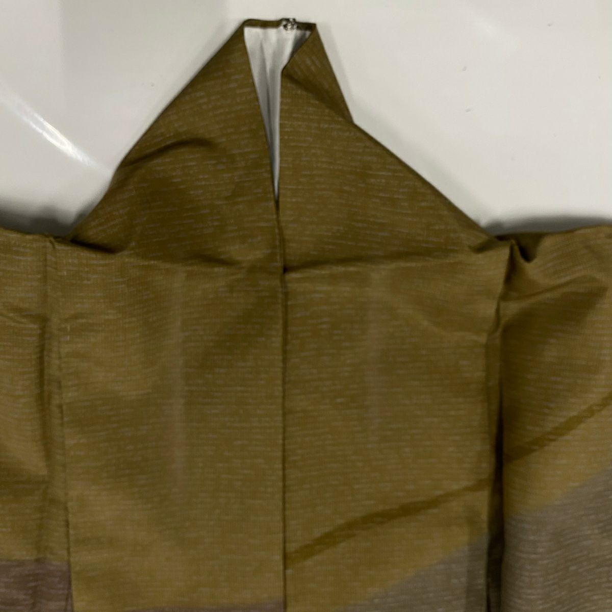 【美品】訪問服 身長161cm 袖長65cm M 雙層 紬織織 落款あり 霞 幾何學圖案 茶 純蠶絲 秀品級