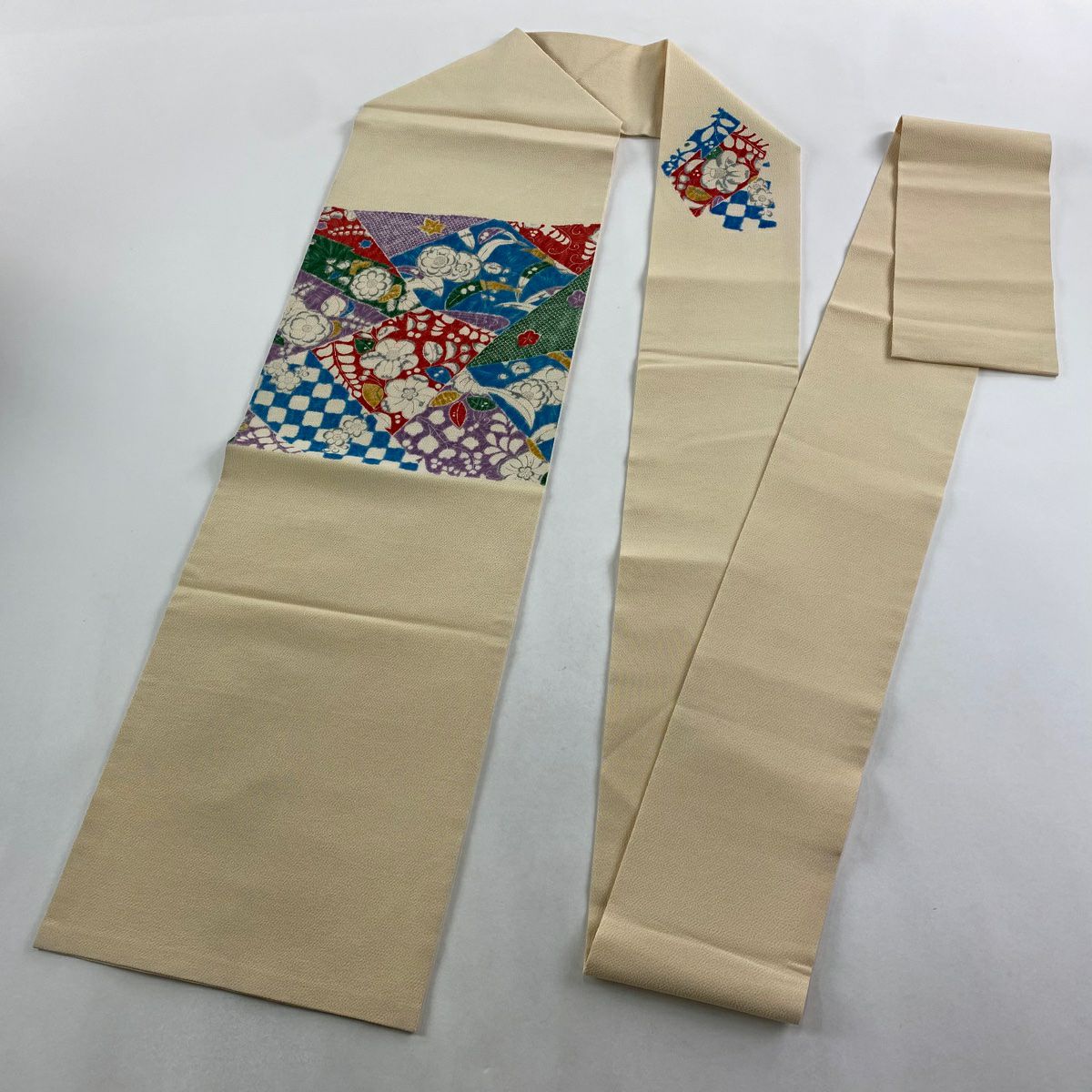 名古屋帶 秀品級 椿 梅花 絞織 米色 純蠶絲