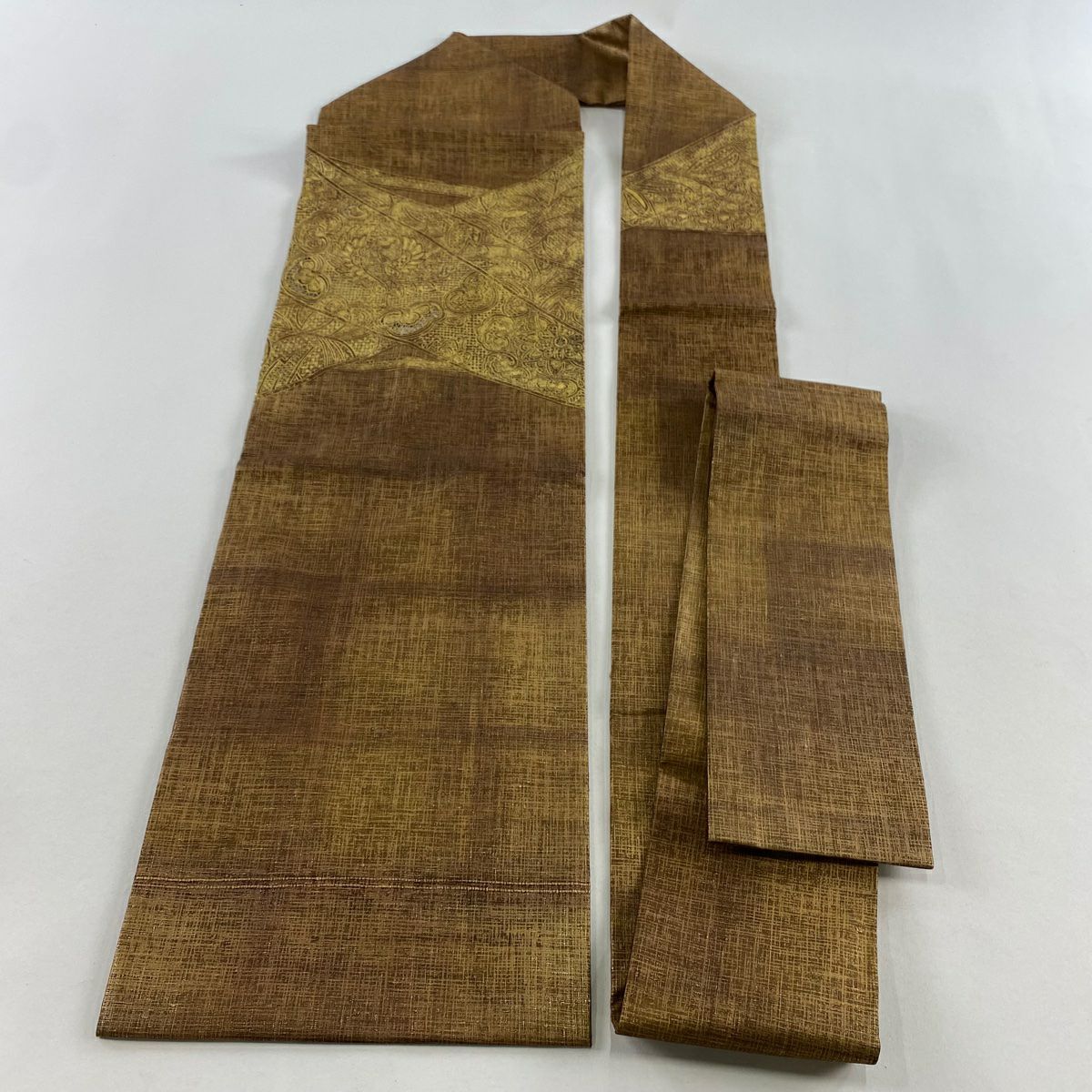 【美品】 名古屋帶 秀品級 華紋 鳳凰 金銀彩 刺繡 金茶 純蠶絲