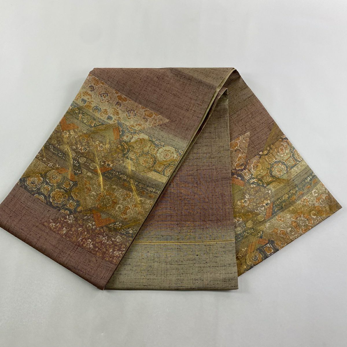 【美品】 袋帶 逸品級 蜀江文 草花紋 金糸 金金箔 薄小豆 お太鼓柄 純蠶絲
