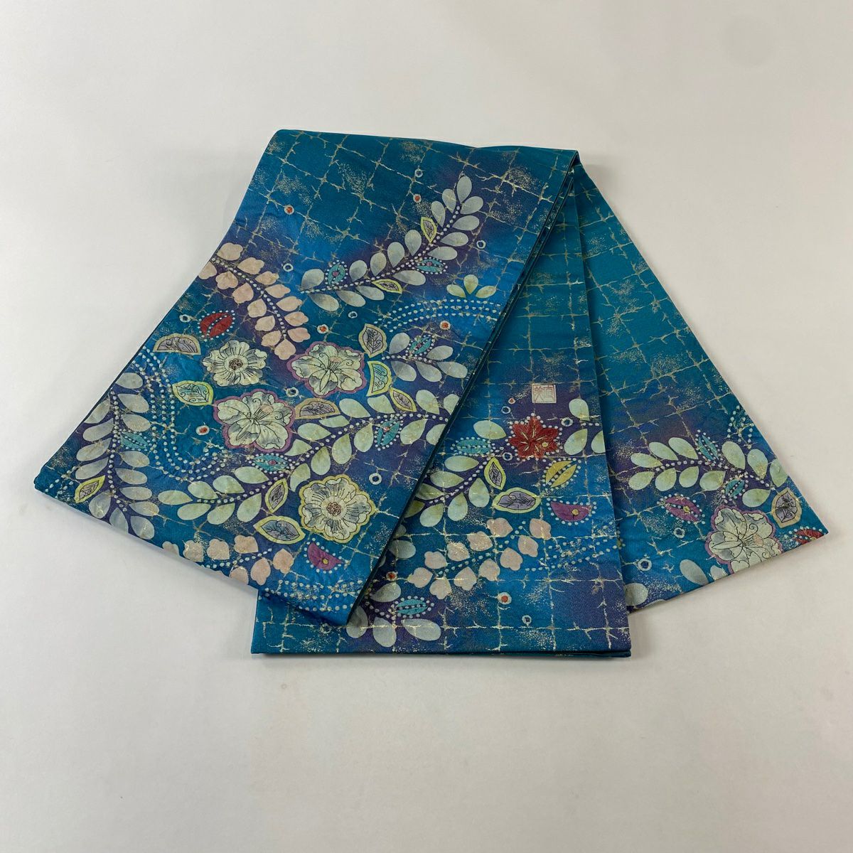 【美品】 袋帶 名品級 落款あり 辻花染 金絲 金金箔 青綠 お太鼓柄 純蠶絲