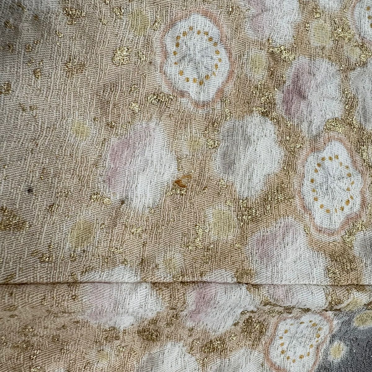 付下 身長159.5cm 袖長67cm M 雙層 櫻花 流水 金通 金銀彩 焦茶 純蠶絲 名品級