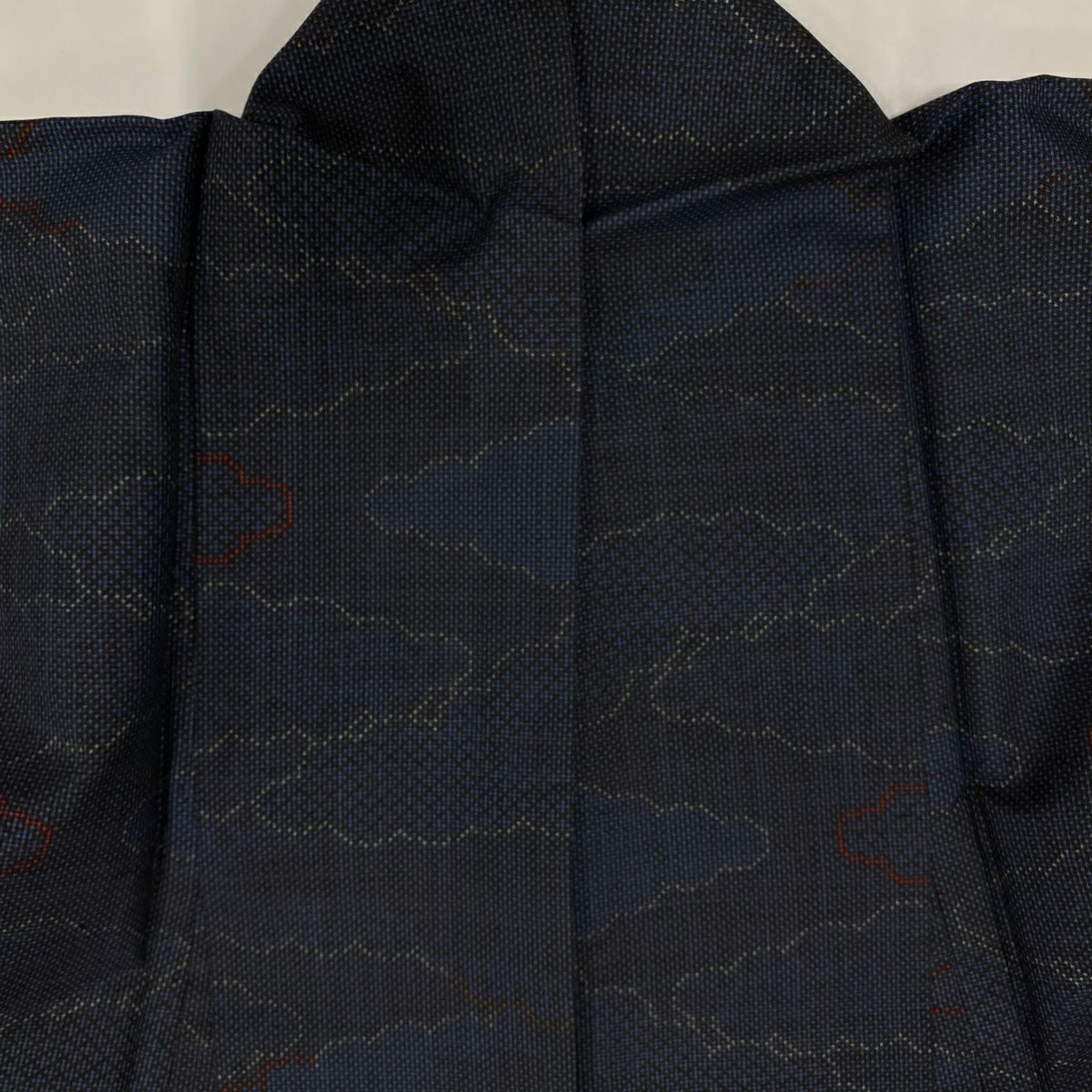 【美品】 紬織織 身長160cm 袖長63.5cm S 雙層 雲文 深藍 純蠶絲 秀品級