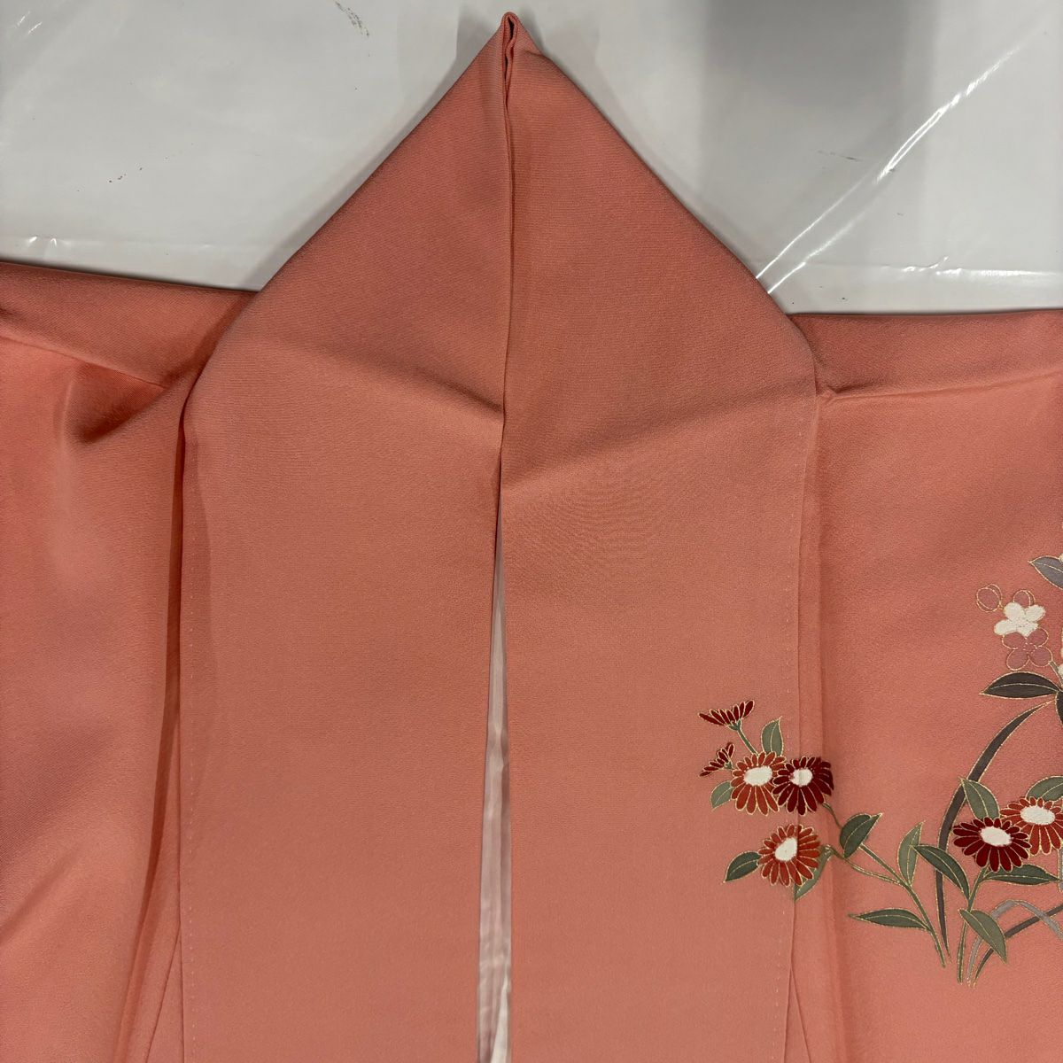 【美品】訪問服 身長161.5cm 袖長63cm S 雙層 菊花 桔梗 金銀彩 漸層 鮭粉色 純蠶絲 秀品級