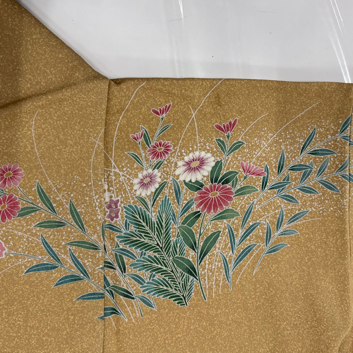 訪問服 身長162cm 袖長68.5cm L 雙層 草花紋紋 雉 複色 薄茶 純蠶絲 秀品級