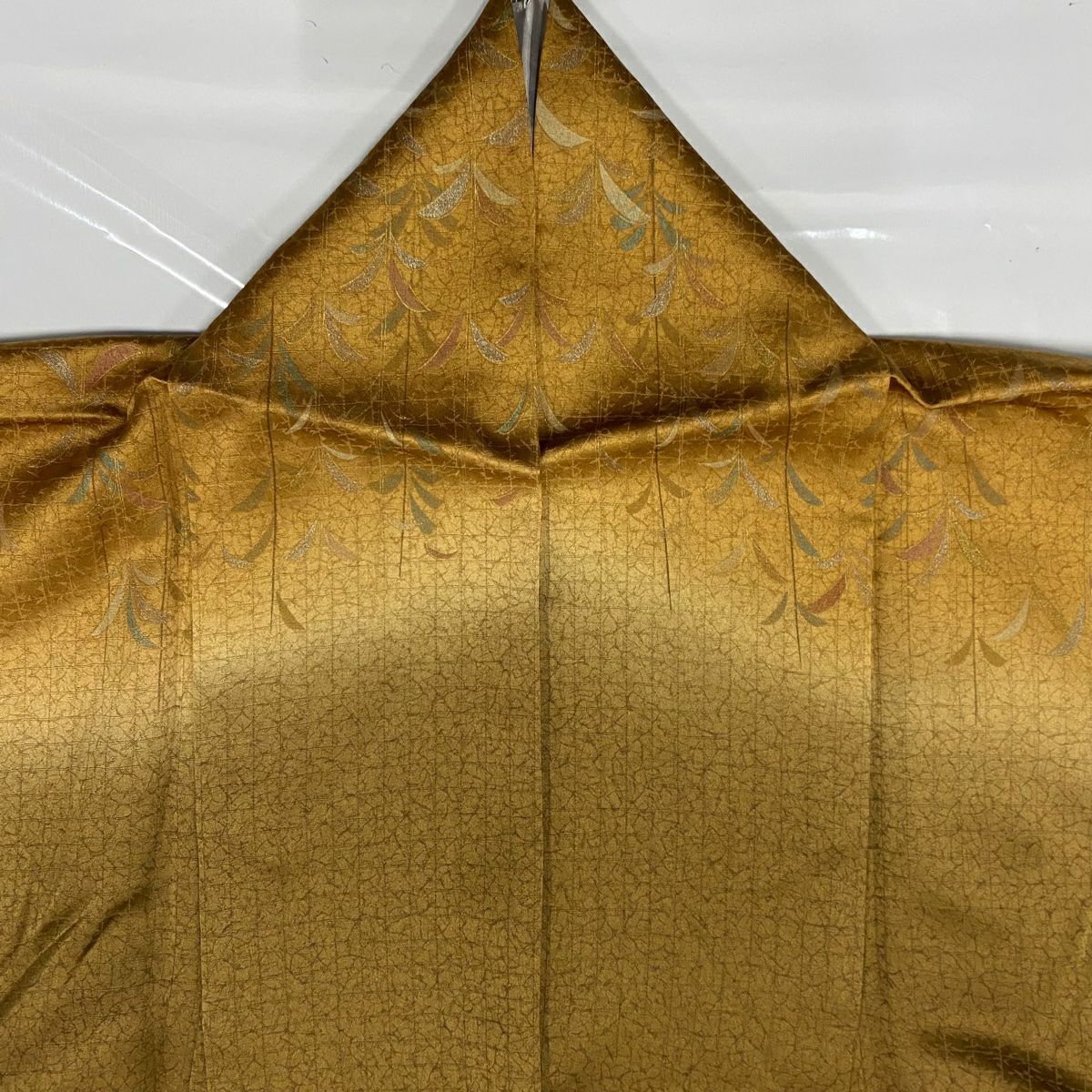 【美品】訪問服 身長159.5cm 袖長64cm M 雙層 葉地紋 金絲 金銀彩 茶 純蠶絲 秀品級