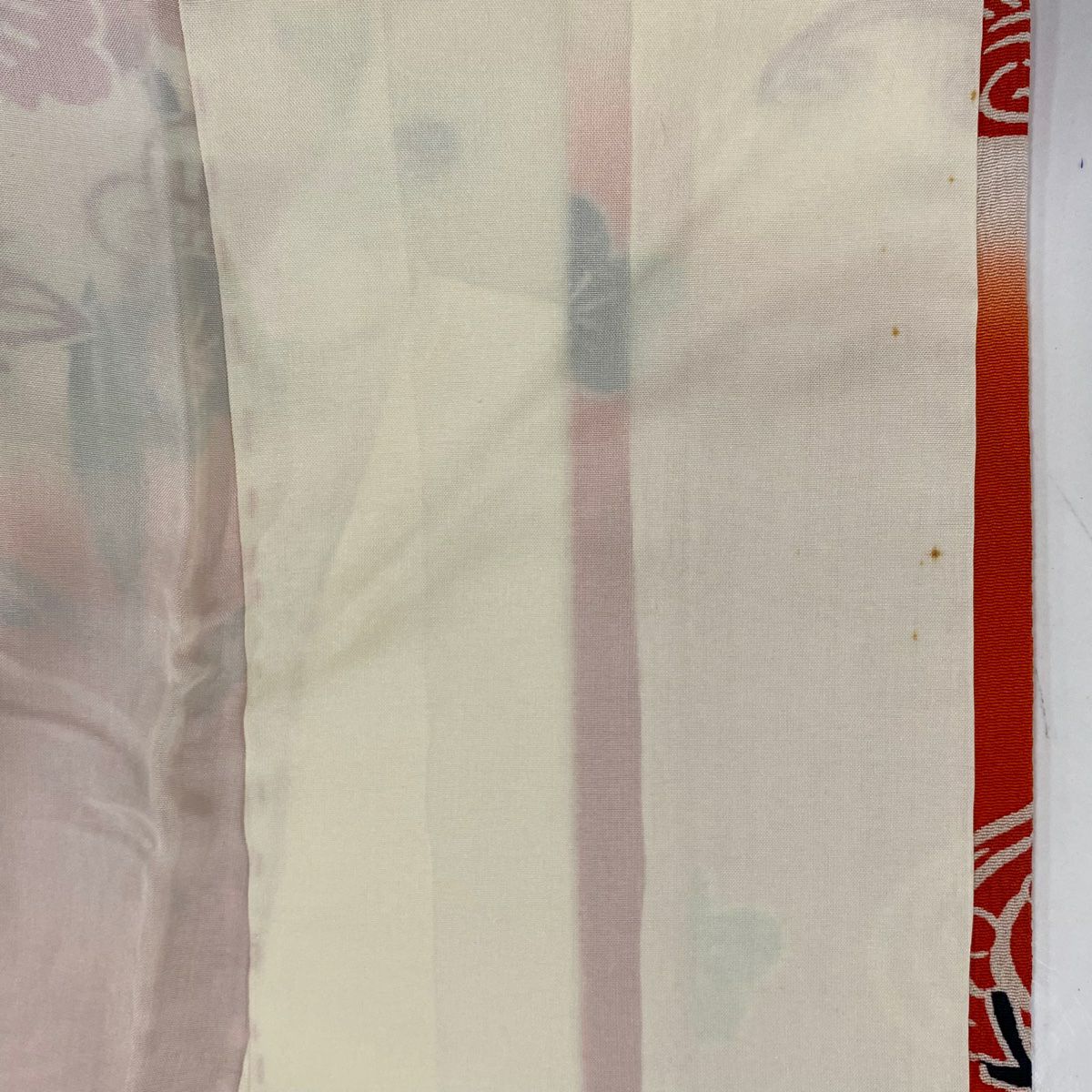 振袖禮服 身長164.5cm 袖長67.5cm L 雙層 仙鶴 草花紋紋 染分 朱色 純蠶絲 名品級