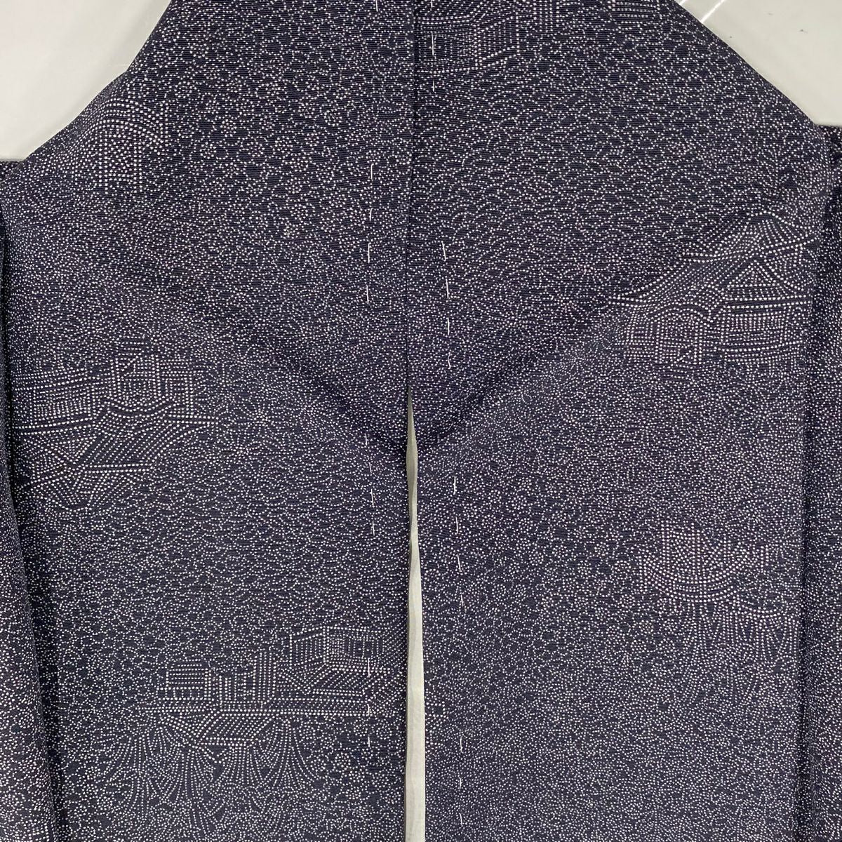 【美品】 江戶小紋 身長153.5cm 袖長63cm S 雙層 建物 梅花 深藍 純蠶絲 名品級