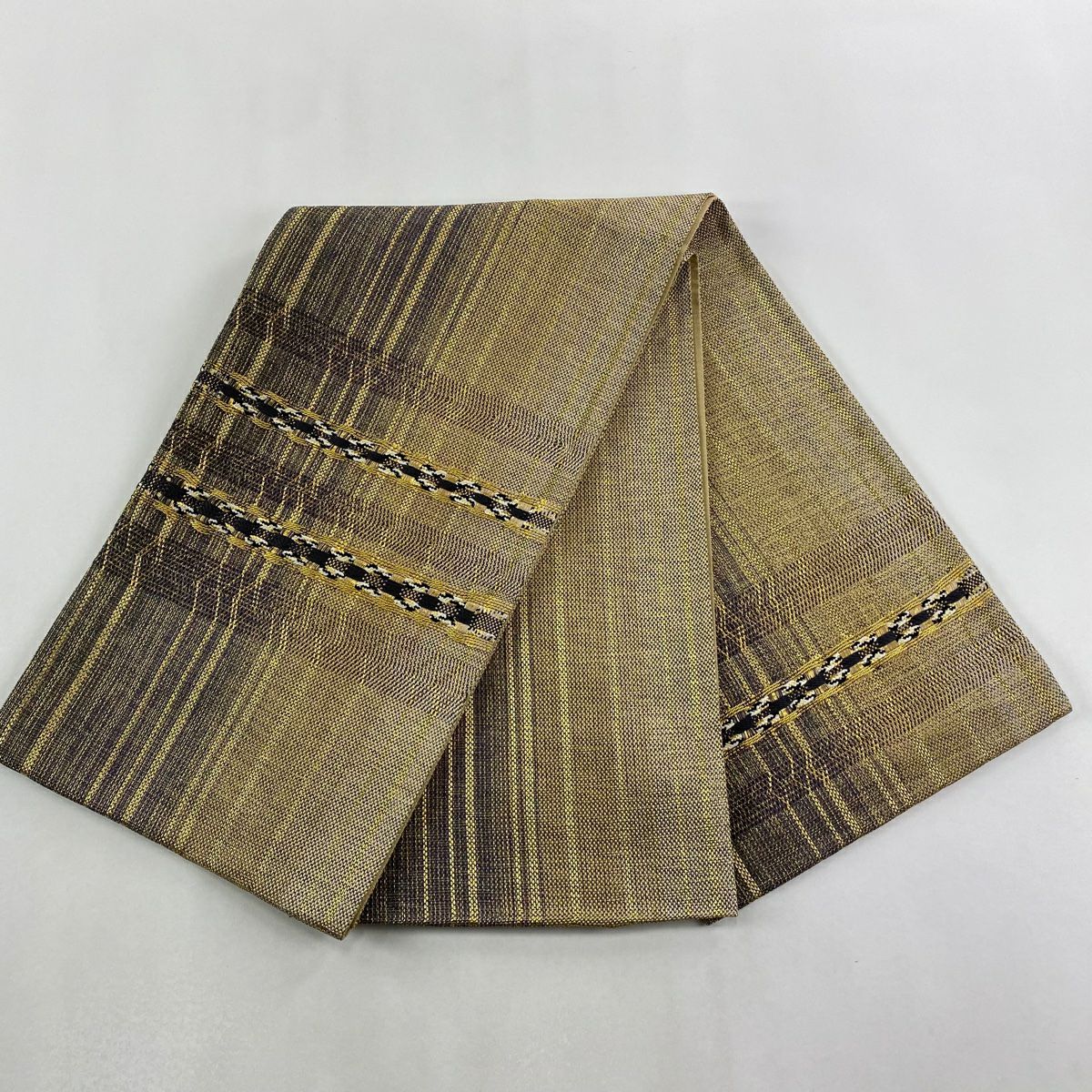 【美品】 袋帶 秀品級 米色 大鼓圖案 純蠶絲