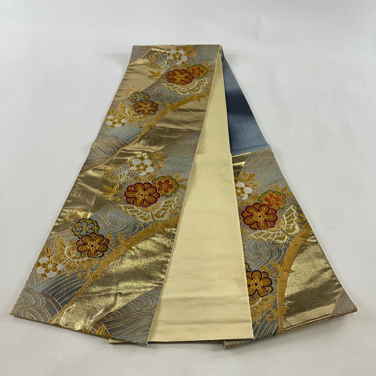袋帶 秀品級 梅花 蝶 金銀絲 金金箔 金色 六通 純蠶絲