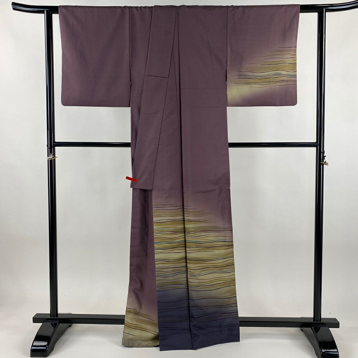 付下 身長165.5cm 袖長67.5cm L 雙層 牛首紬織織 地 落款あり 證書あり 霞 ぼかし 灰紫 純蠶絲 逸品級 一つ紋