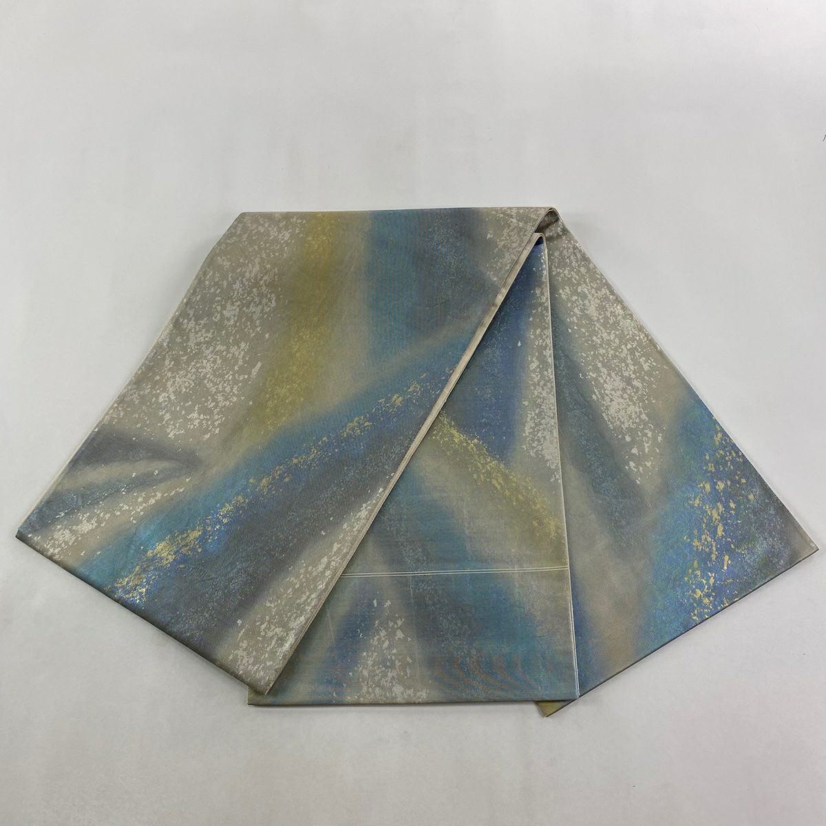 【美品】 袋帶 逸品級 證書齊全 幾何圖案 金金箔 青灰 深藍色 六通 純蠶絲