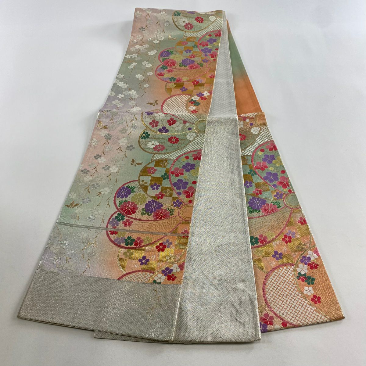 袋帶 秀品級 證書齊全 振袖禮服適用 花枝垂櫻 金金箔 淺粉色 六通 純蠶絲