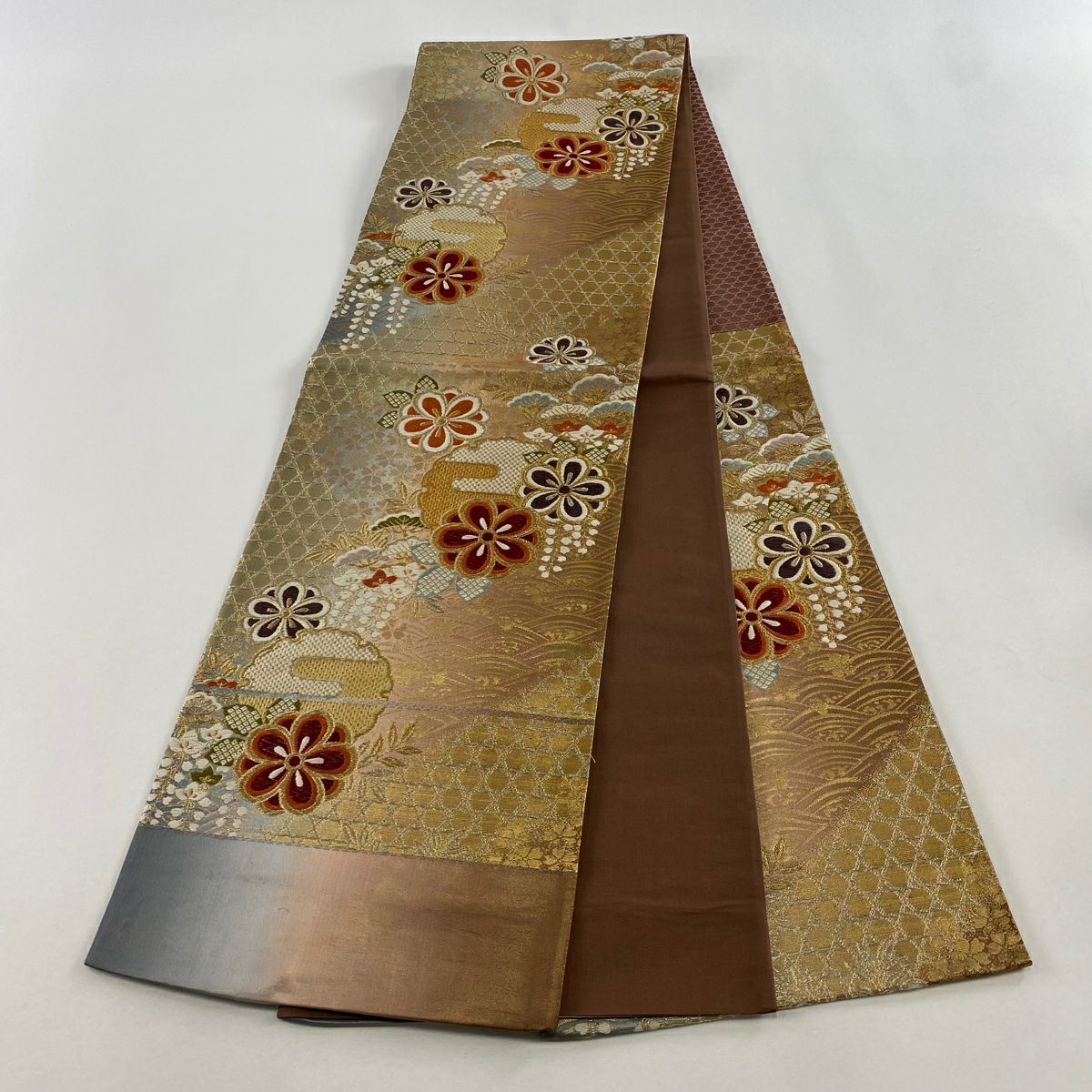 【美品】 袋帶 秀品級 證書齊全 雪輪 梅花 金銀彩 薄小豆 六通 純蠶絲