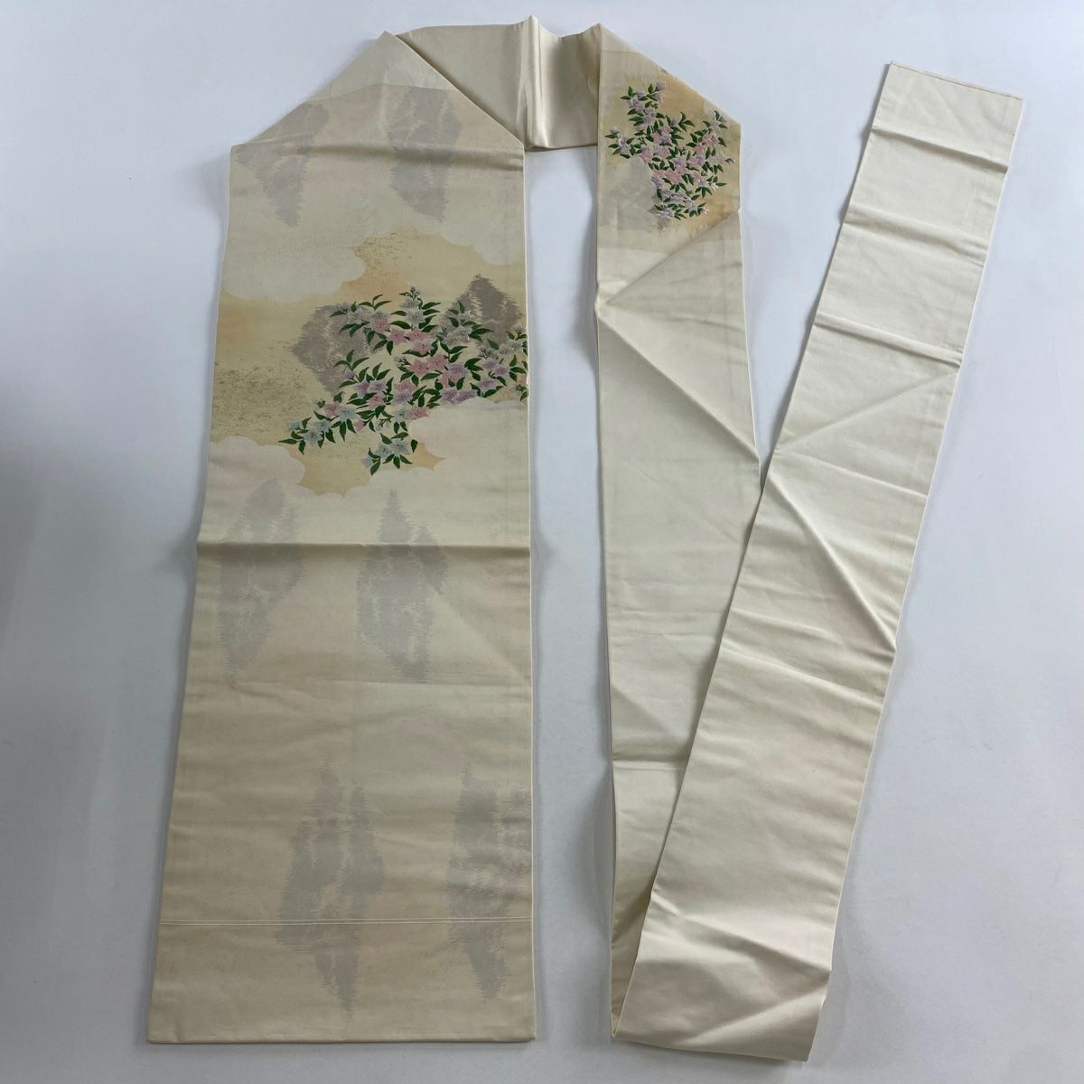 名古屋帶 秀品級 草花紋 金銀彩 金金箔 奶油色 純蠶絲