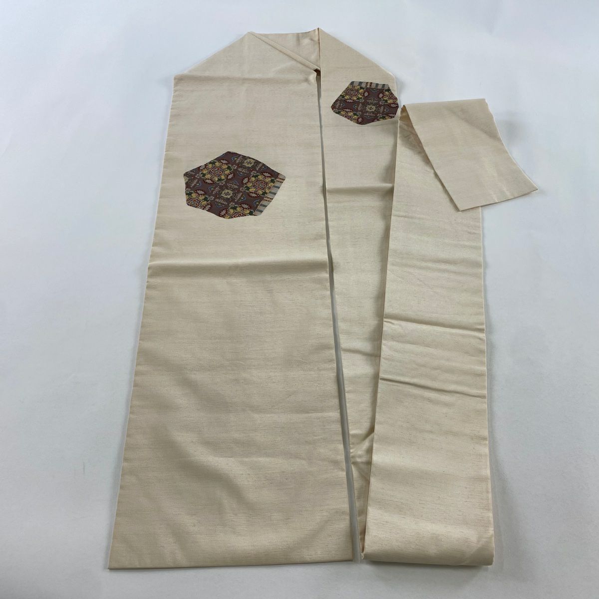 【美品】名古屋帶 名品級 紬織織 華紋 金銀彩 米色 純蠶絲