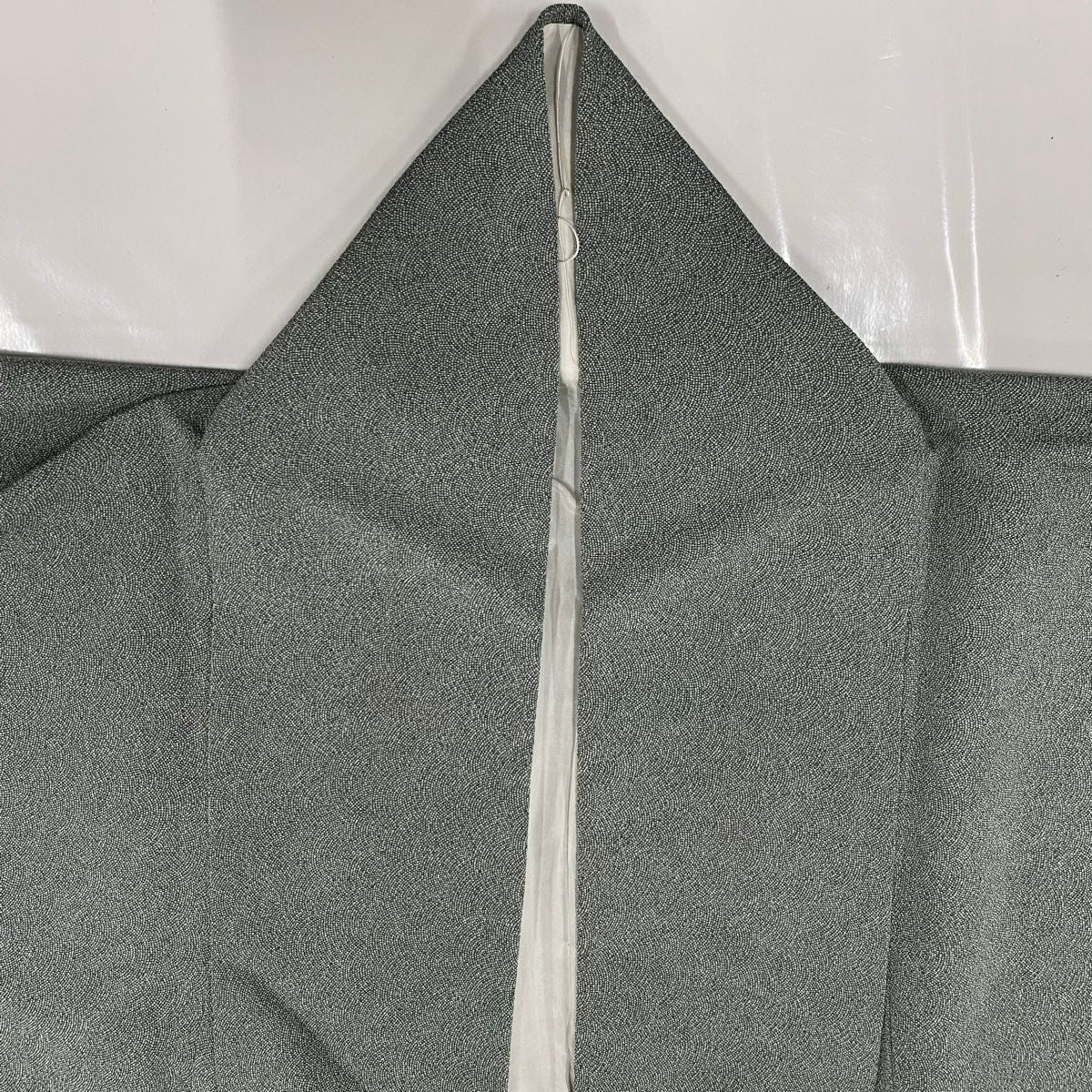 【美品】 江戶小紋 身長159cm 袖長61.5cm S 雙層 落款あり 鮫文樣 絞織 綠 純蠶絲 秀品級 一つ紋