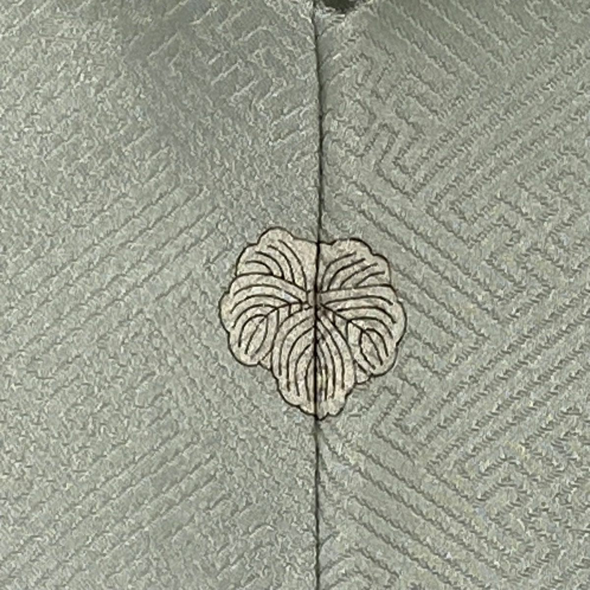 色留袖禮服 身長166.5cm 袖長64cm M 雙層 家屋 草花紋紋 金糸刺繡 薄綠 純蠶絲 秀品級 一つ紋
