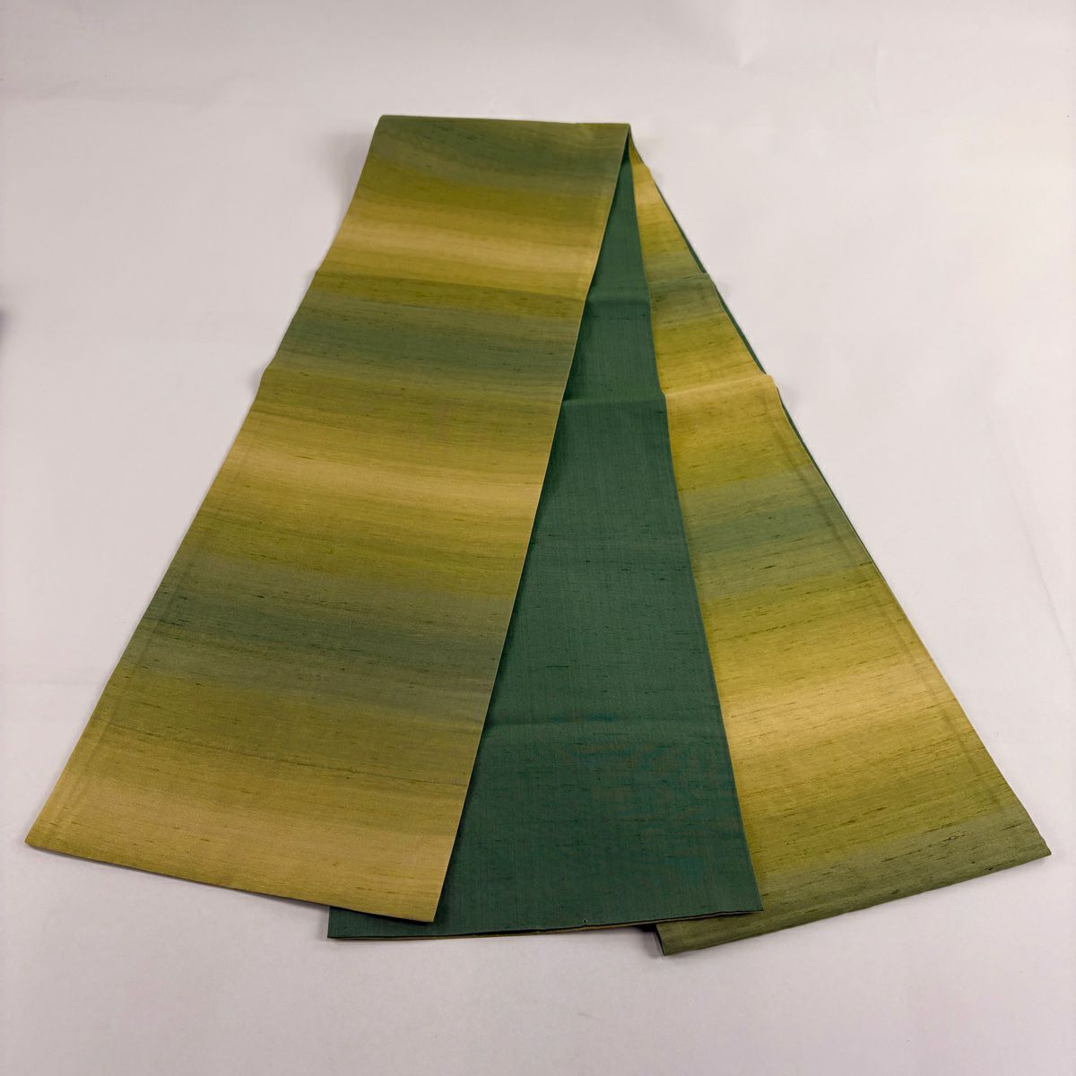 【美品】 袋帶 秀品級 紬織織 漸層圖案 淺綠 全通 純蠶絲