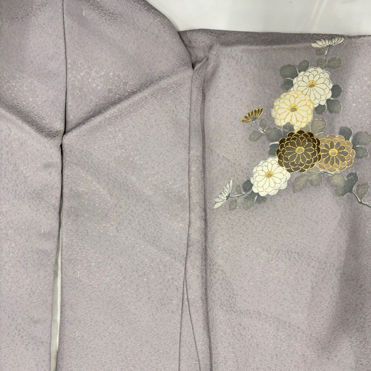 訪問服 身長157cm 袖長64.5cm M 雙層 菊花 松樹梅花 金銀彩 漸層 淡紫 純蠶絲 優品級