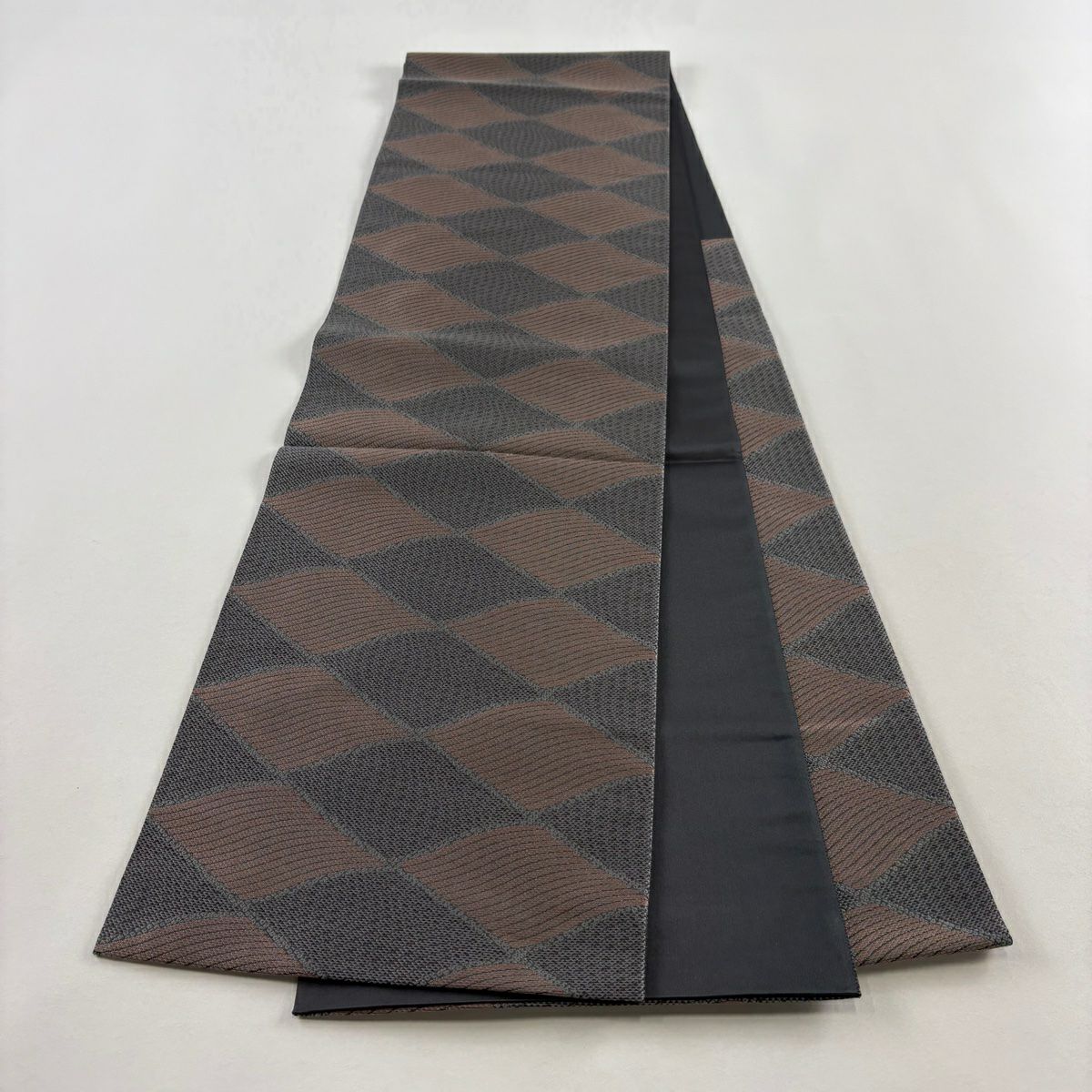 【美品】 袋帶 秀品級 波 疋田 灰色 六通 純蠶絲