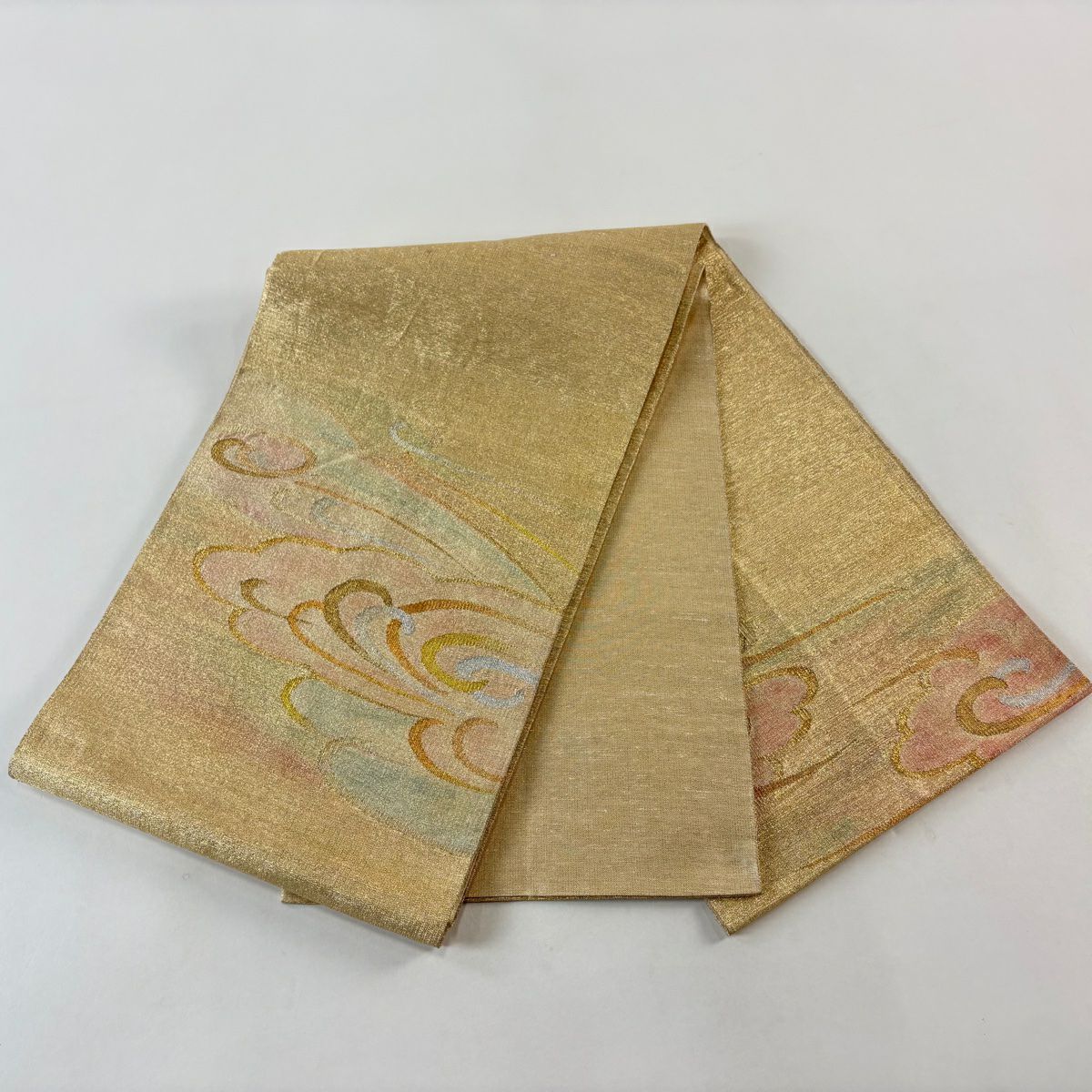 袋帶 秀品級 波頭 金金箔 金色 大鼓圖案 純蠶絲
