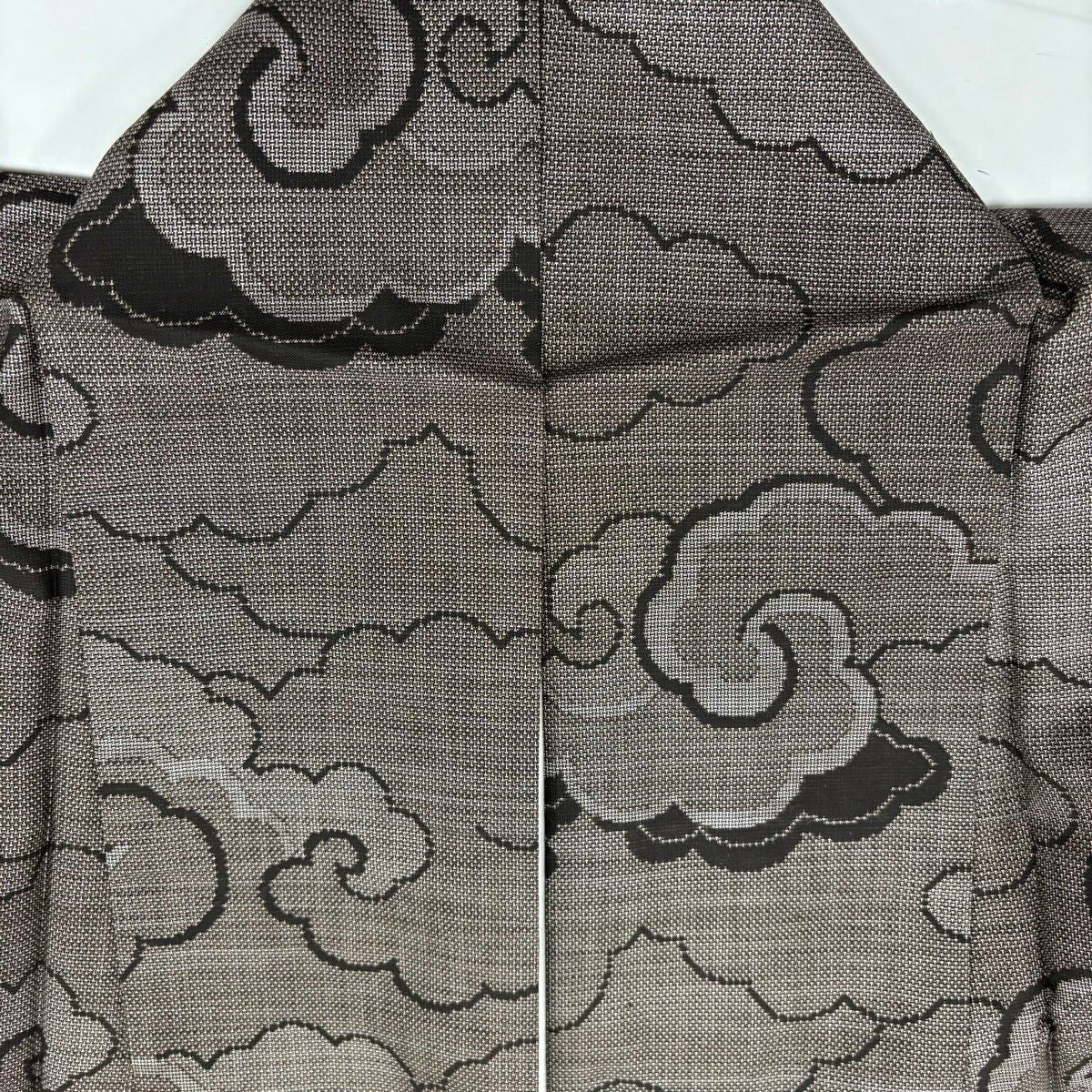 【美品】 紬織 身長155.5cm 袖長64cm M 雙層 雲紋 焦茶 純蠶絲 優品級