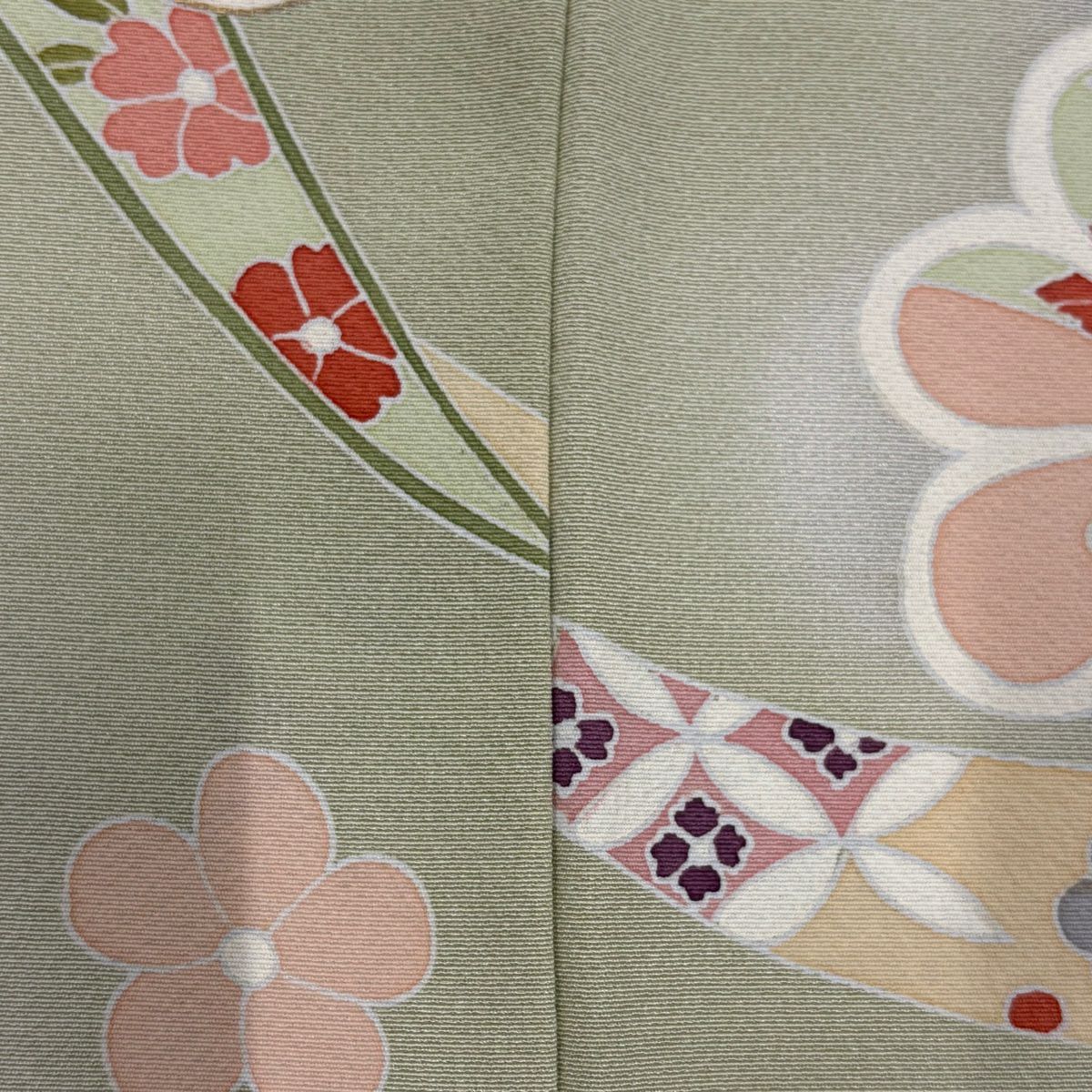 訪問服 身長155cm 袖長63cm S 雙層 草花紋紋 蔓帶 金絲 金銀彩 灰 純蠶絲 名品級