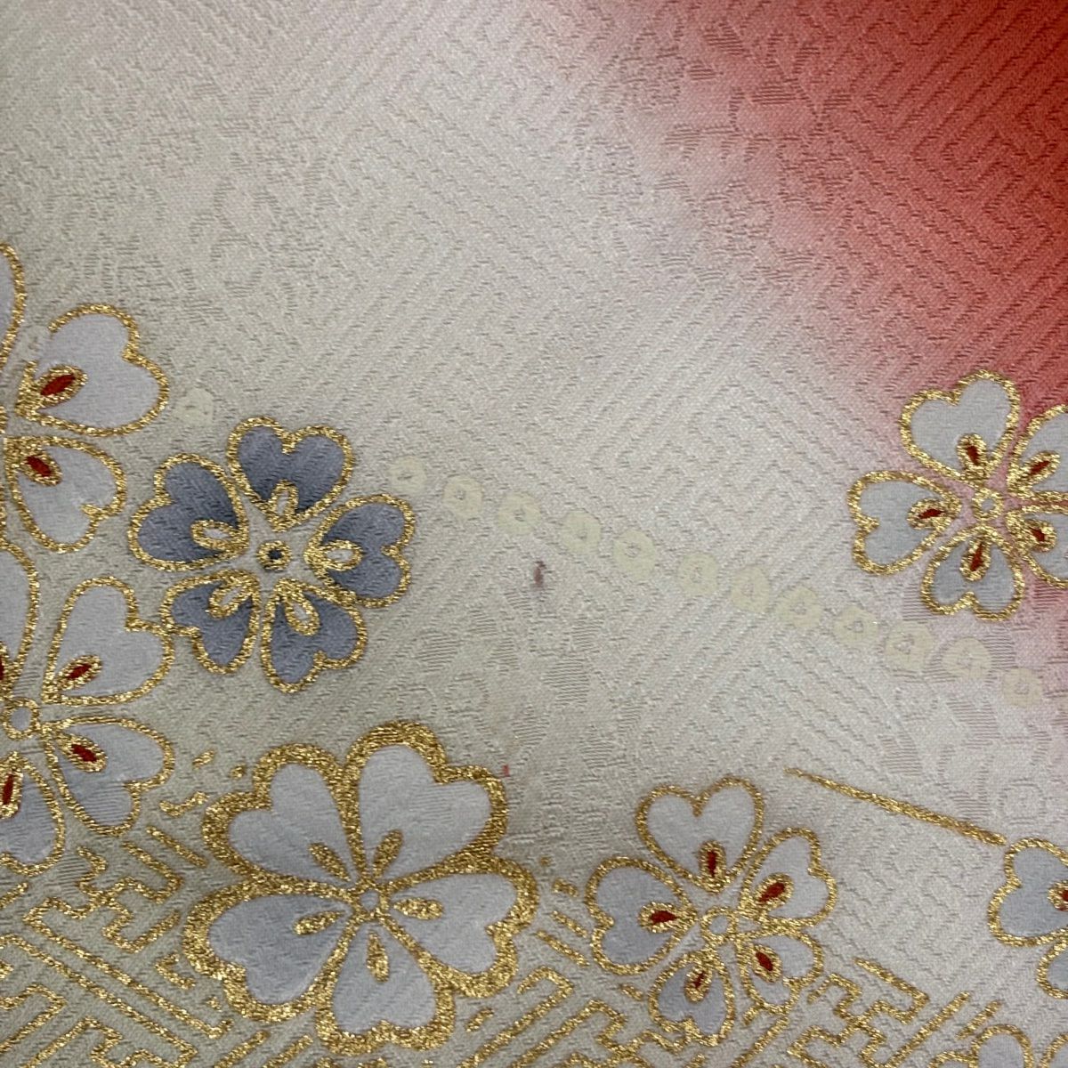 【美品】振袖禮服 身長160cm 袖長64cm M 雙層櫻花麻葉金銀彩染分 朱紅 純蠶絲 秀品級
