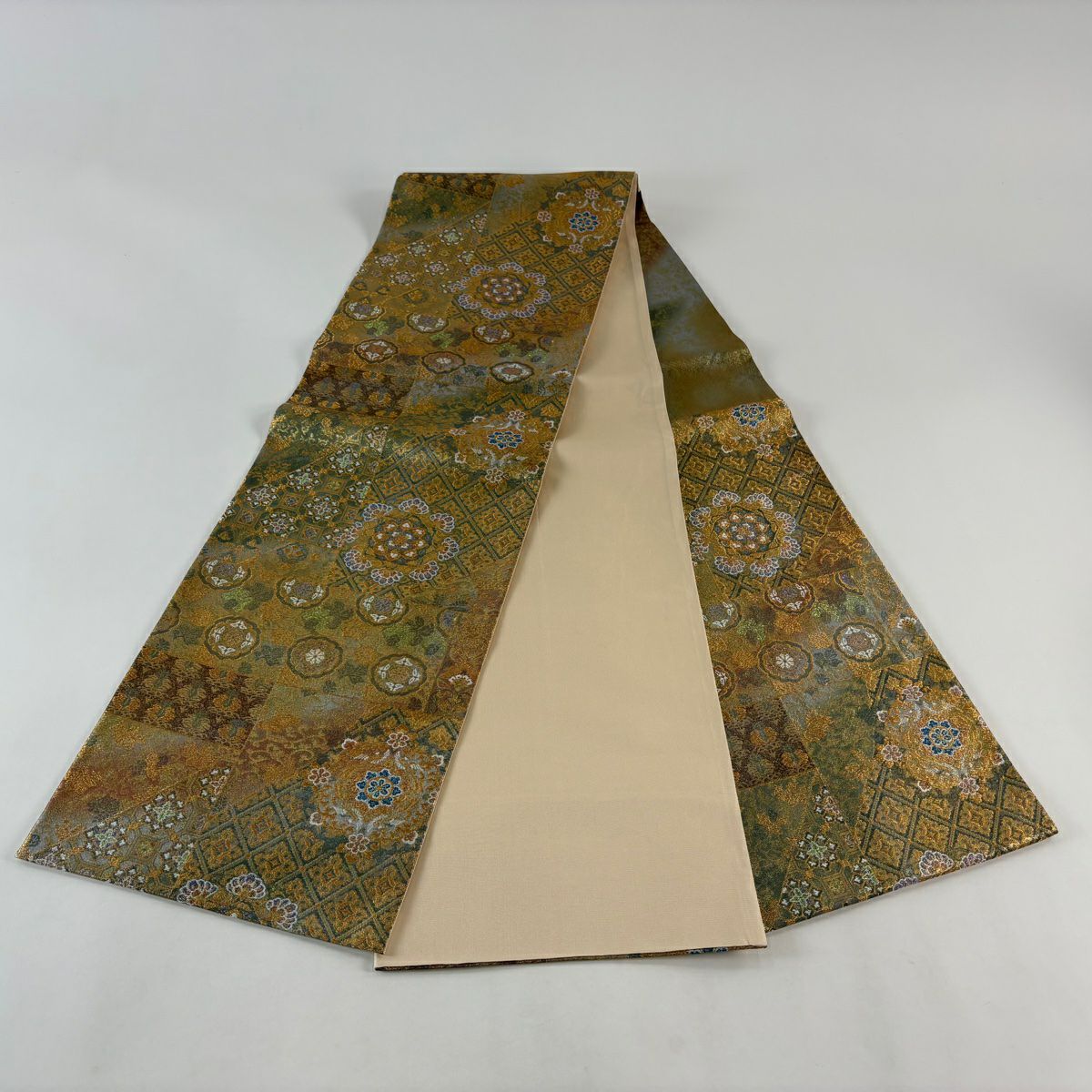 【美品】 袋帶 秀品級 華紋 蜀江華紋 金絲 金金箔 金 六通 純蠶絲