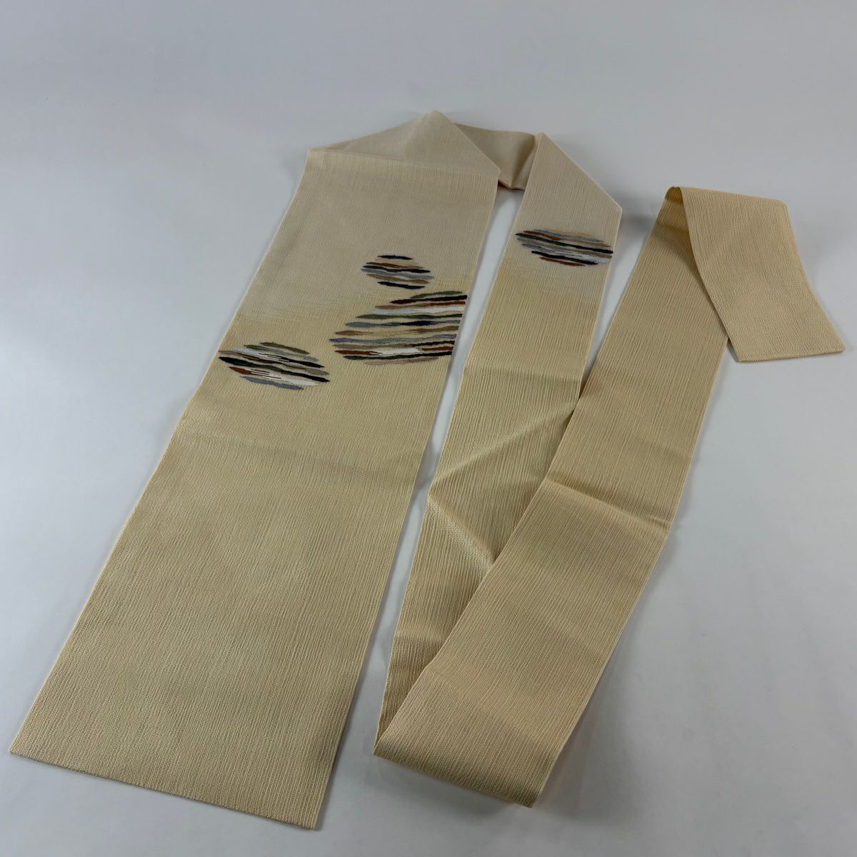【美品】名古屋帶 秀品級 夏帶 幾何圖案 米色 純蠶絲