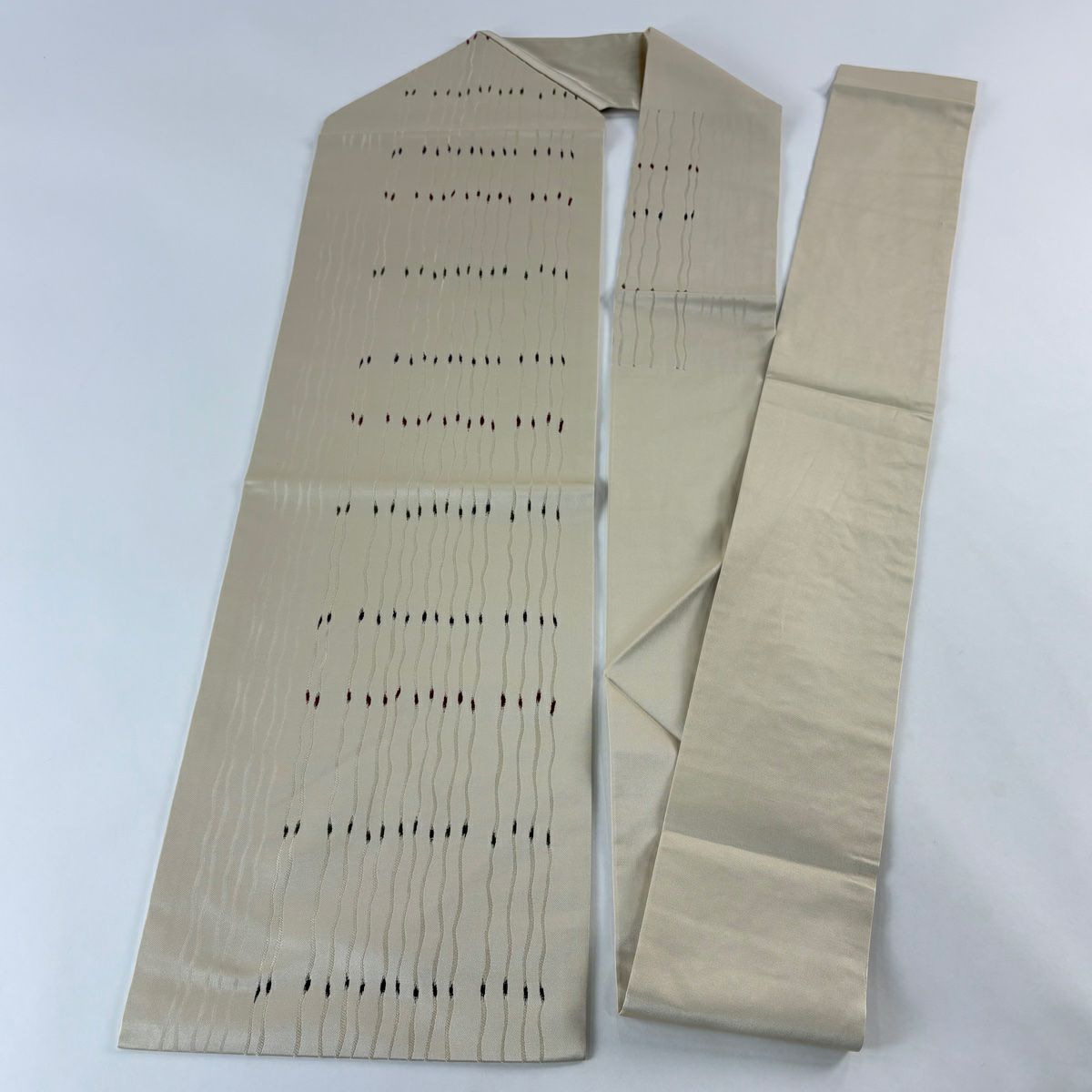 【美品】名古屋帶 秀品級 斜條幾何圖案 米色 純蠶絲
