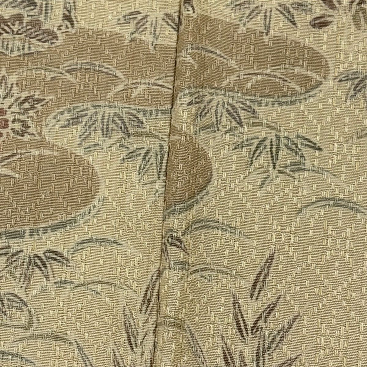【美品】訪問服 身長158cm 袖長64cm M 雙層 家屋 松樹竹子梅花 米色 純蠶絲 優品級