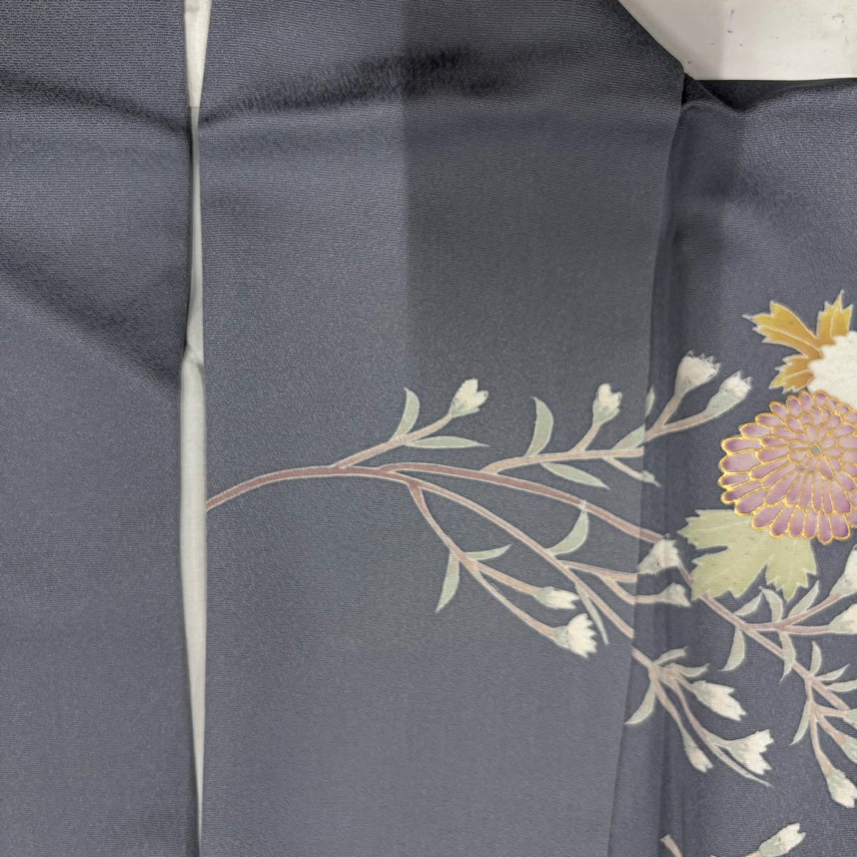 訪問服 身長156cm 袖長65.5cm M 雙層 菊花 草花紋紋 金彩裝飾 漸層 灰紫 純蠶絲 秀品級 一つ紋