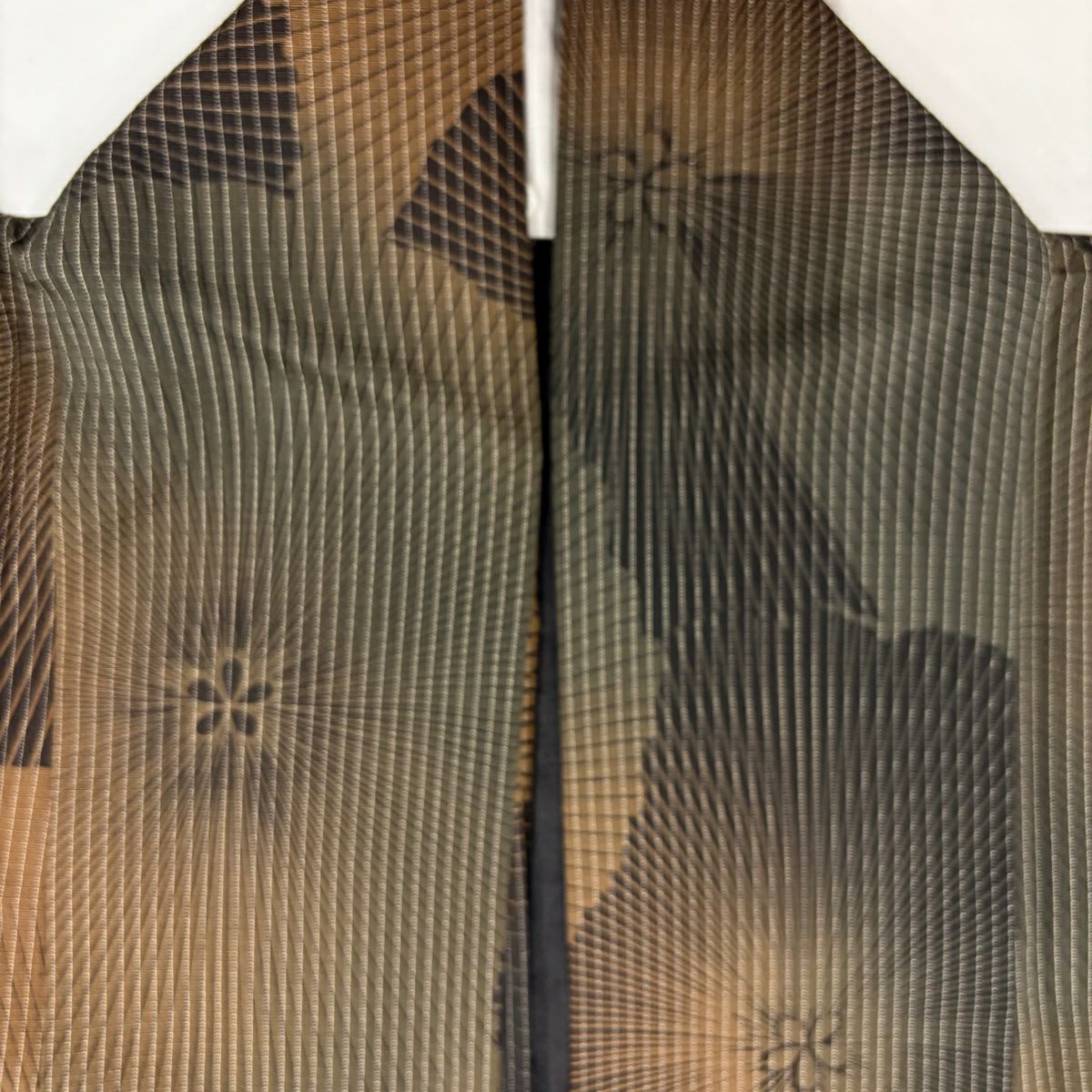 【美品】 小紋 身長157cm 袖長64cm M 單層 花 縞 茶綠 純蠶絲 秀品級