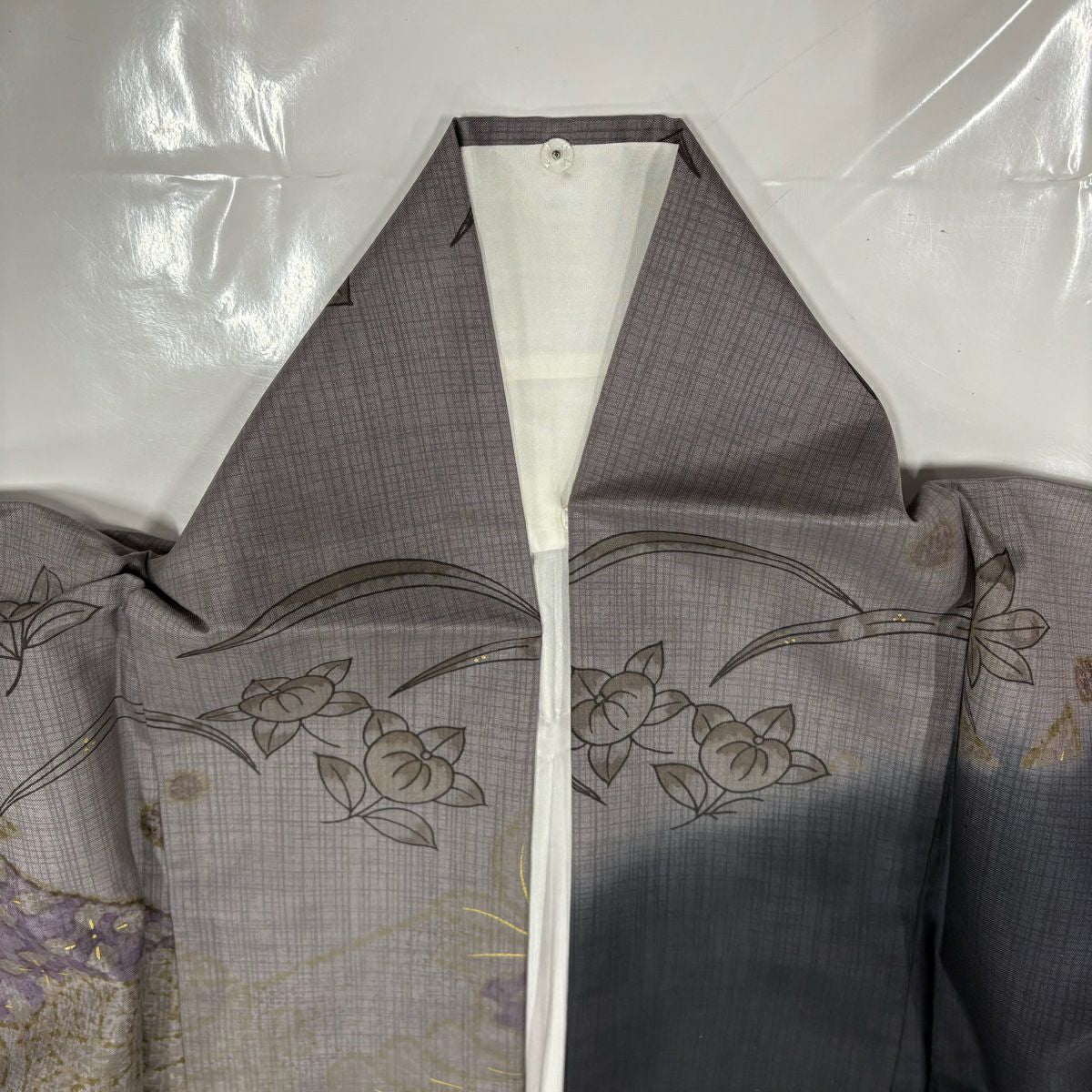 【美品】訪問服 身長158.5cm 袖長63.5cm S 雙層 紬織織 草花紋紋 松樹川菱 金銀彩 墨 黑 純蠶絲 名品級