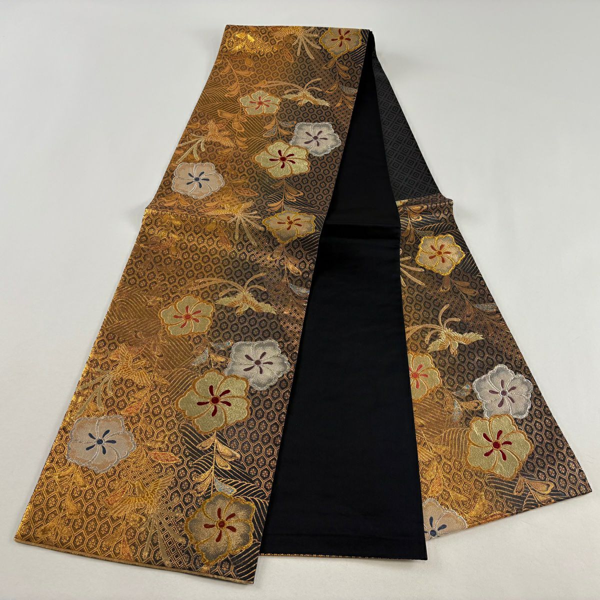 【美品】 袋帶 秀品級 振袖禮服禮服用 垂枝櫻 鳳凰 金銀線 金金箔 金色 六通 純蠶絲