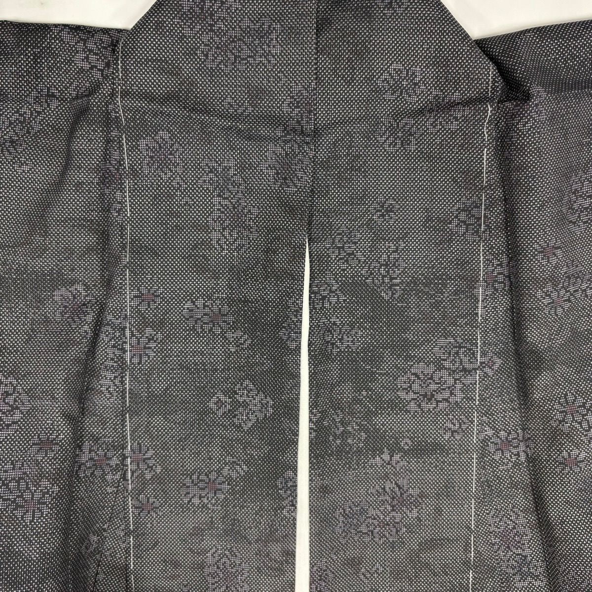 【美品】 紬織織 身長156cm 袖長62.5cm S 雙層 草花紋紋 芝 灰紫 純蠶絲 名品級