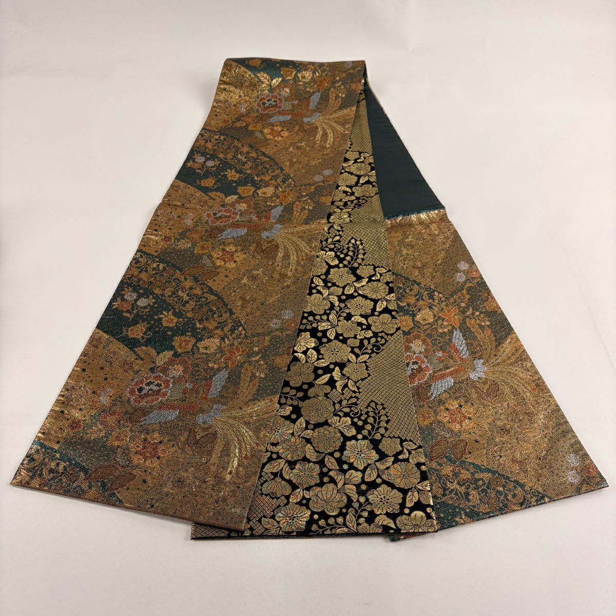 【美品】 袋帶 秀品級 更紗 金金箔 金色 六通 純蠶絲