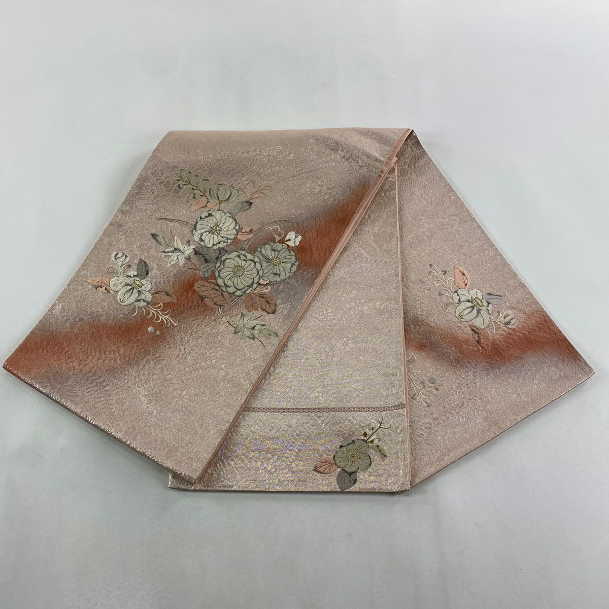 袋帶 秀品級 辻花染 霞 刺繡 金金箔 粉紅 お太鼓柄 純蠶絲