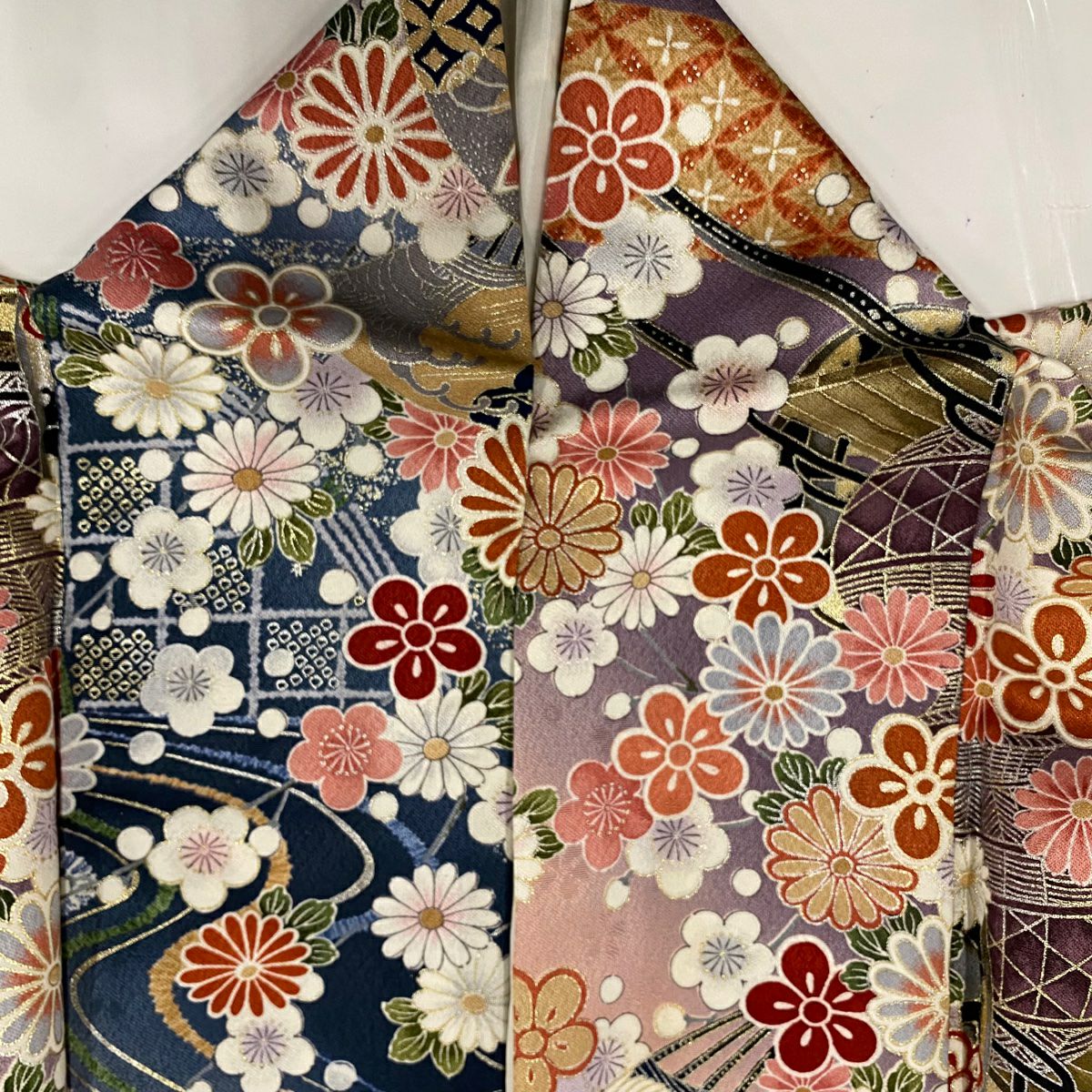 【美品】振袖禮服 身長163cm 袖長63cm S 雙層 花車 扇子 金銀彩 漸層 粉色 純蠶絲 優品級