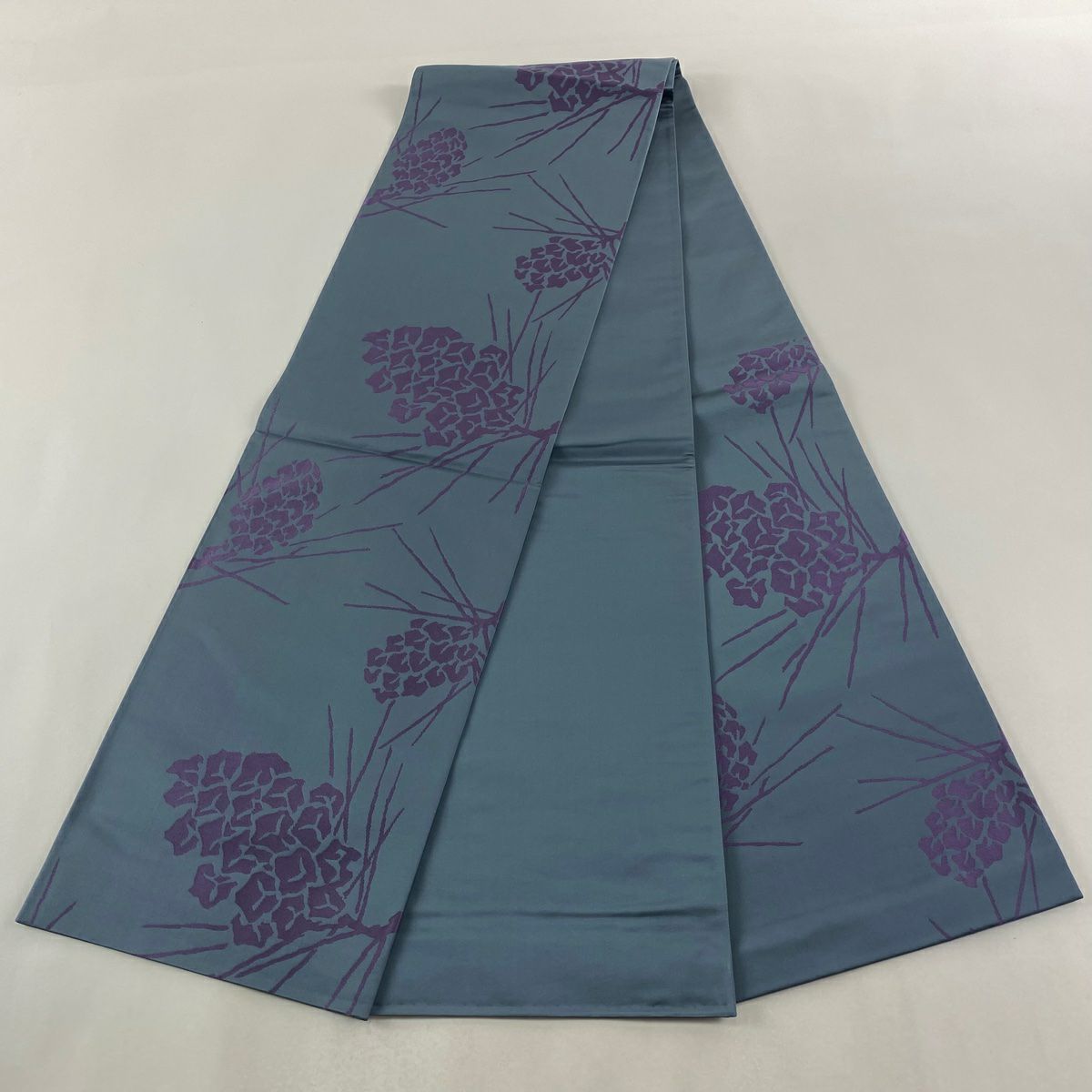 【美品】 袋帶 逸品級 辻村ジュサブロー 落款あり 松樹笠 青灰 深藍色 六通 純蠶絲